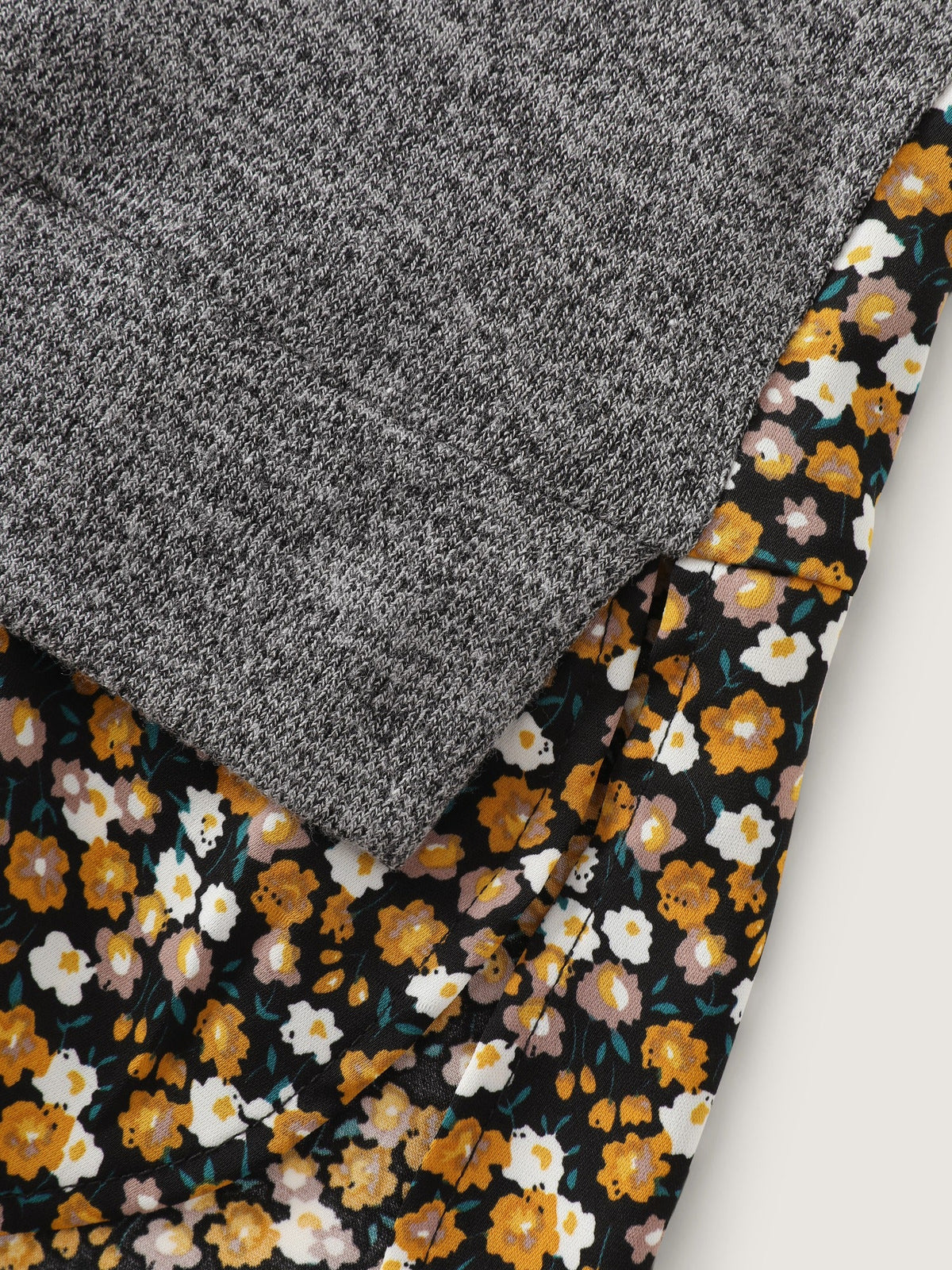 Stretchy Floral Print Layered Hem Long Sleeve Top