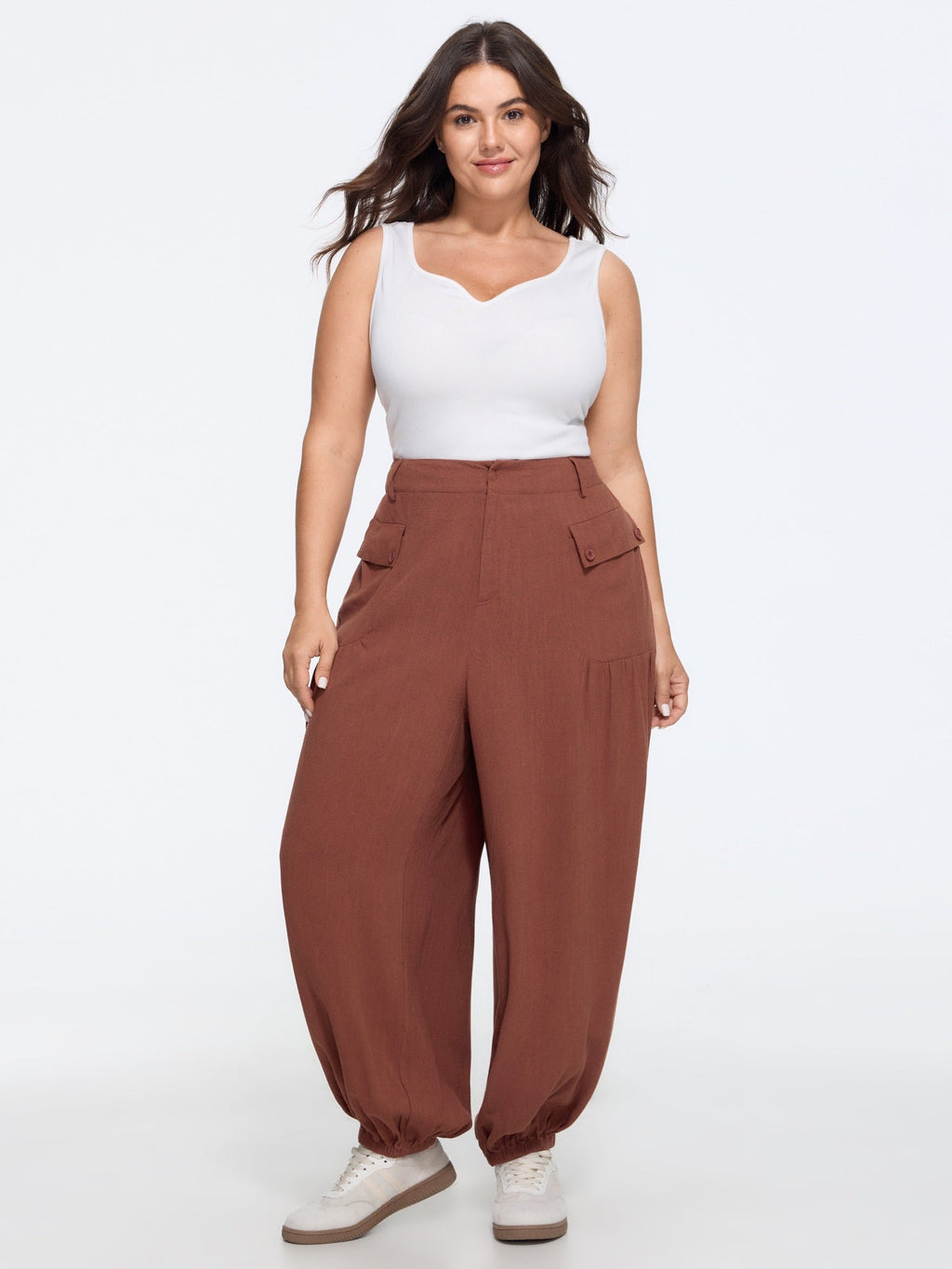 High Waist Flap Pocket Ruched Jogger Pants