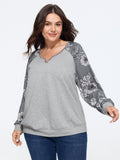 Stretch Floral Print Raglan Sleeve Sweatshirt