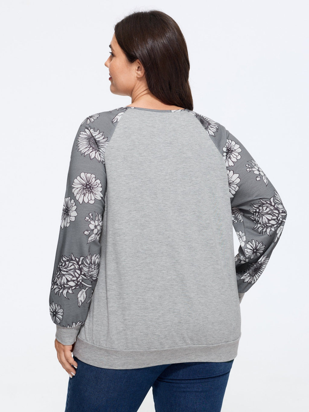 Stretch Floral Print Raglan Sleeve Sweatshirt