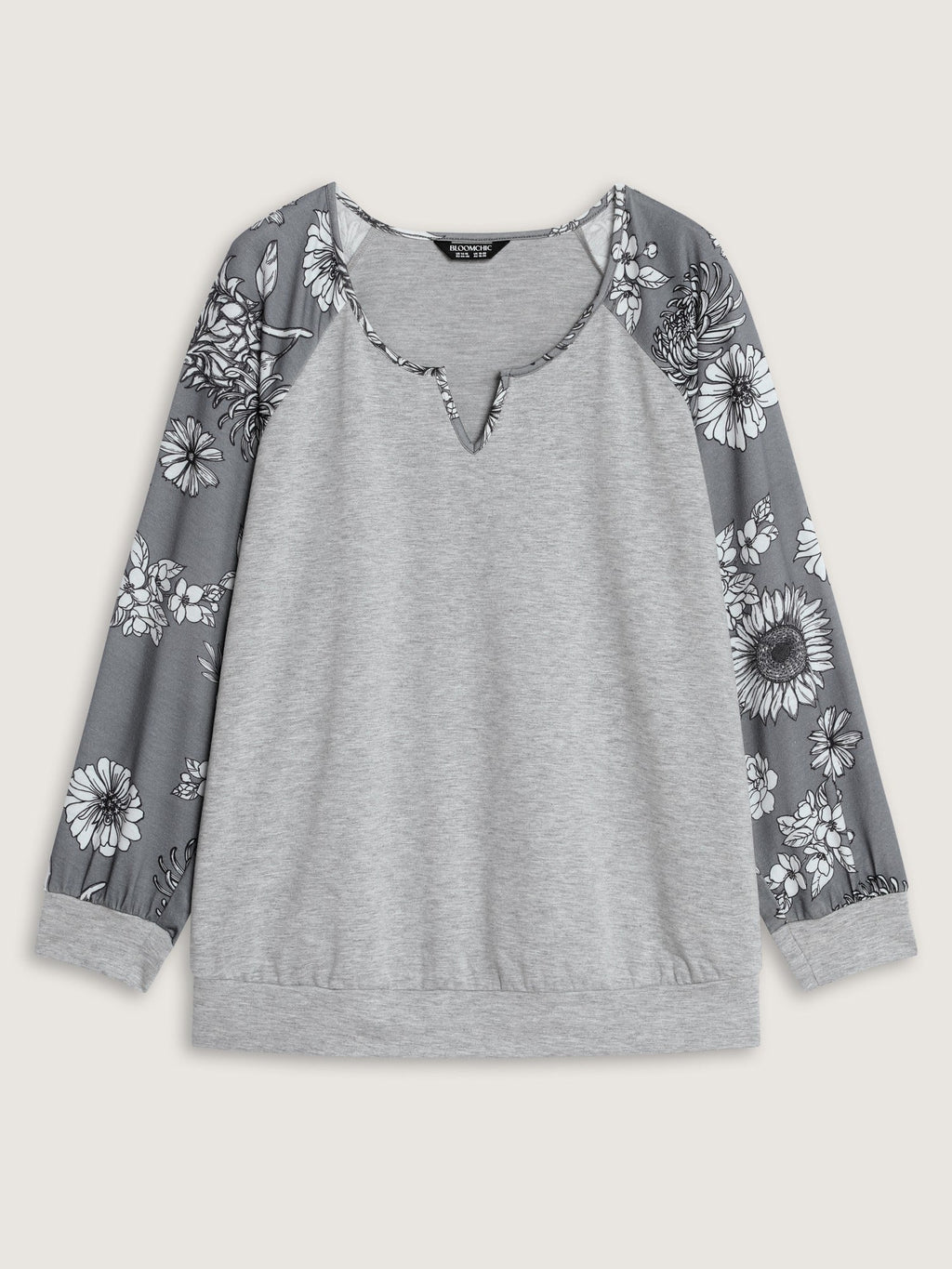 Stretch Floral Print Raglan Sleeve Sweatshirt