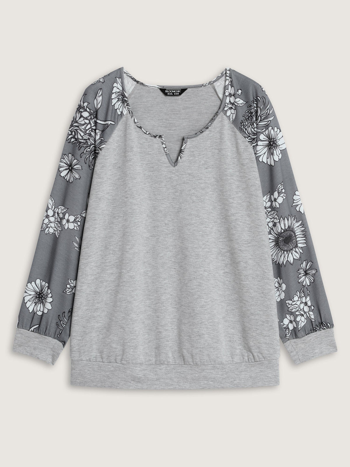 Stretch Floral Print Raglan Sleeve Sweatshirt
