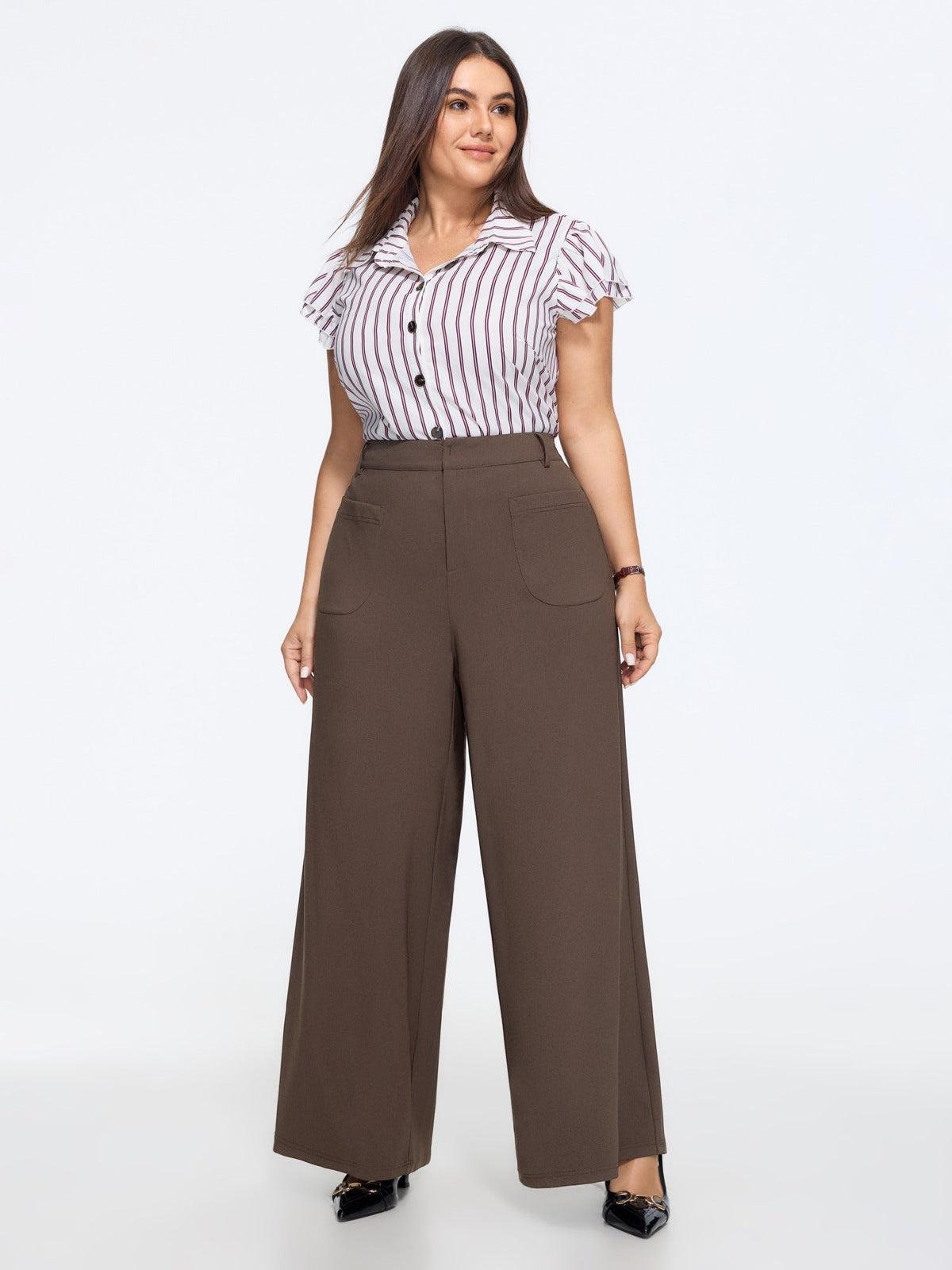 Stretchy Patch Front Pockets Wide Leg Pants
