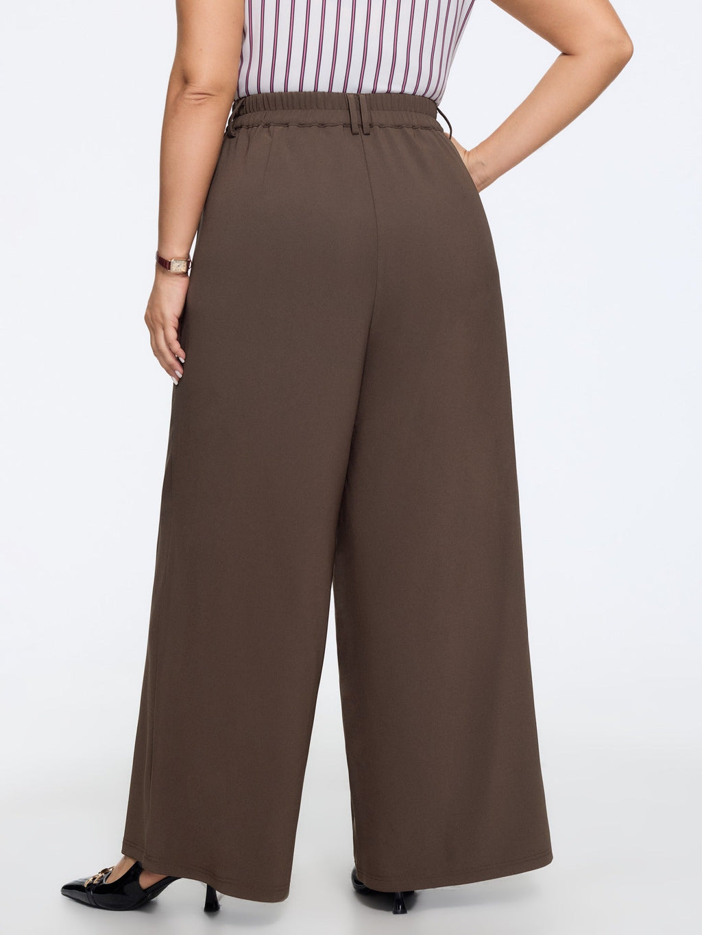 Stretchy Patch Front Pockets Wide Leg Pants