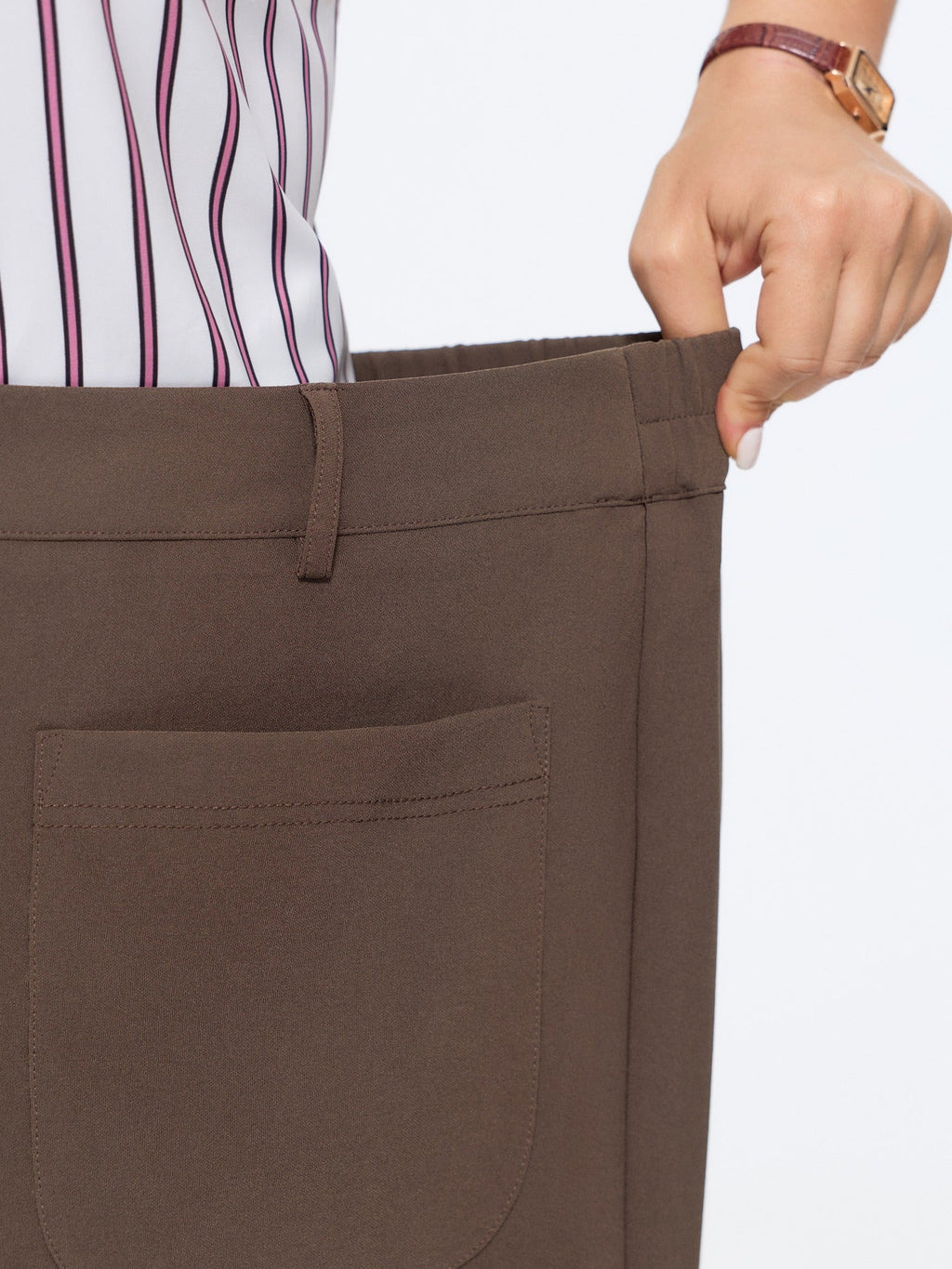 Stretchy Patch Front Pockets Wide Leg Pants
