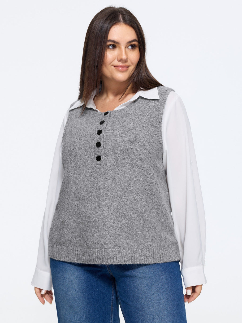 Heather Natural Wool Button Front Sweater Vest