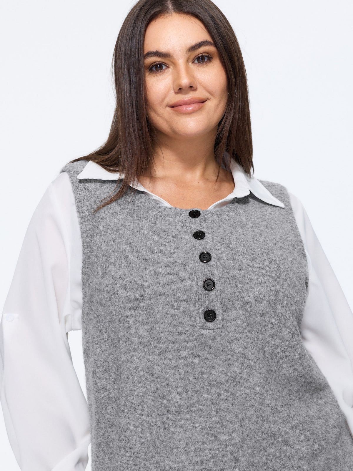 Heather Natural Wool Button Front Sweater Vest