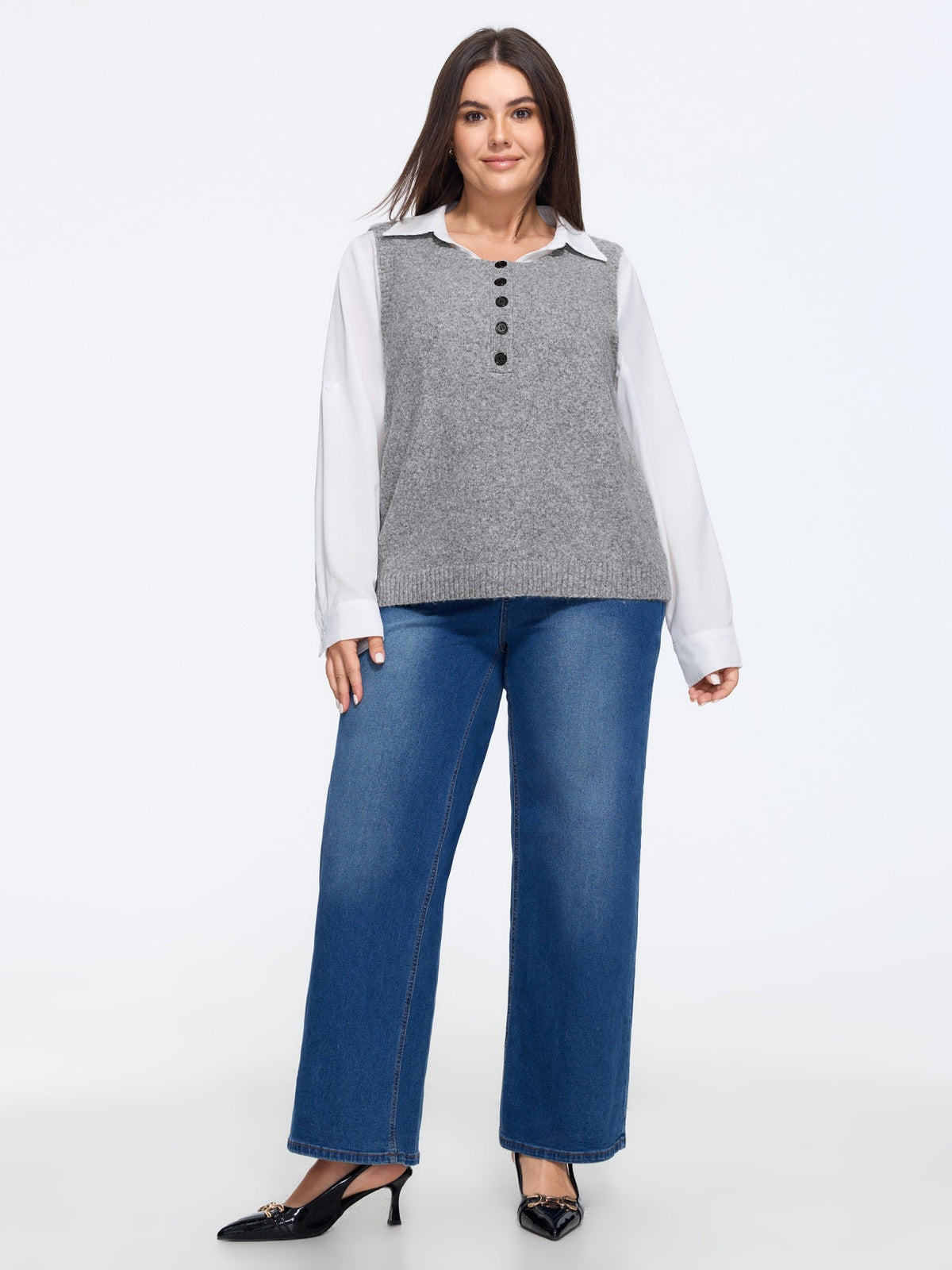 Heather Natural Wool Button Front Sweater Vest