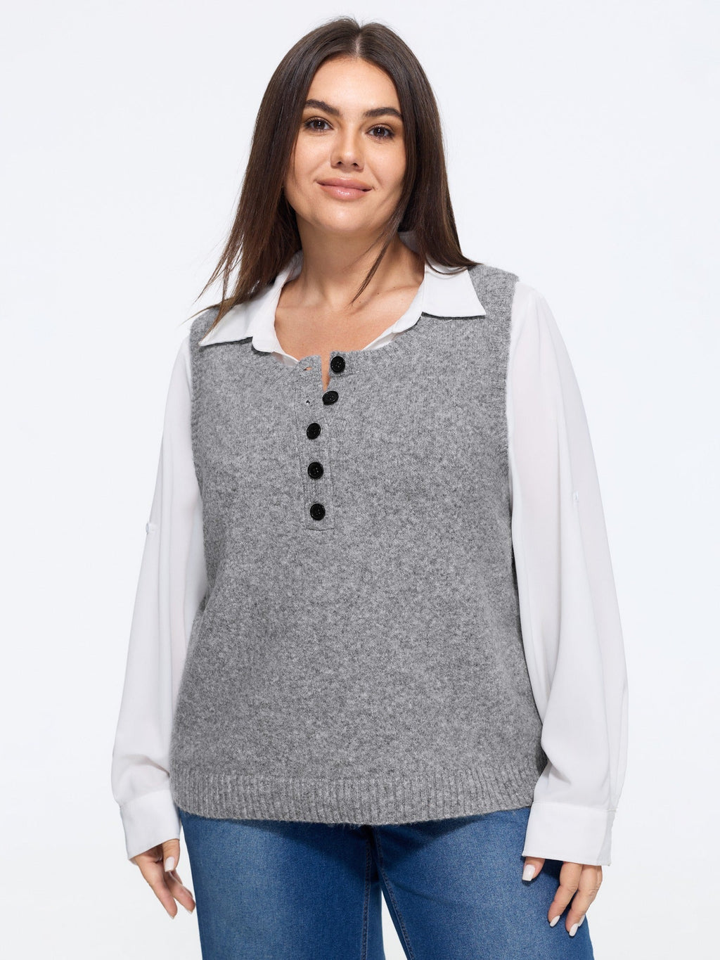 Heather Natural Wool Button Front Sweater Vest