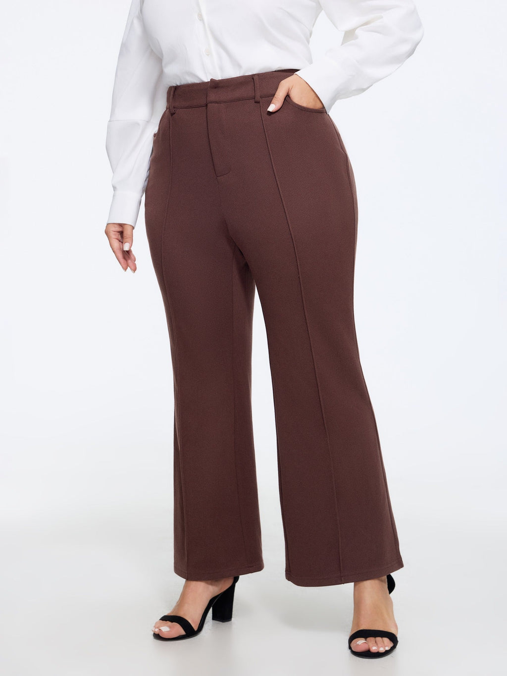 Stretchy Solid High Waist Draped Flare Pants