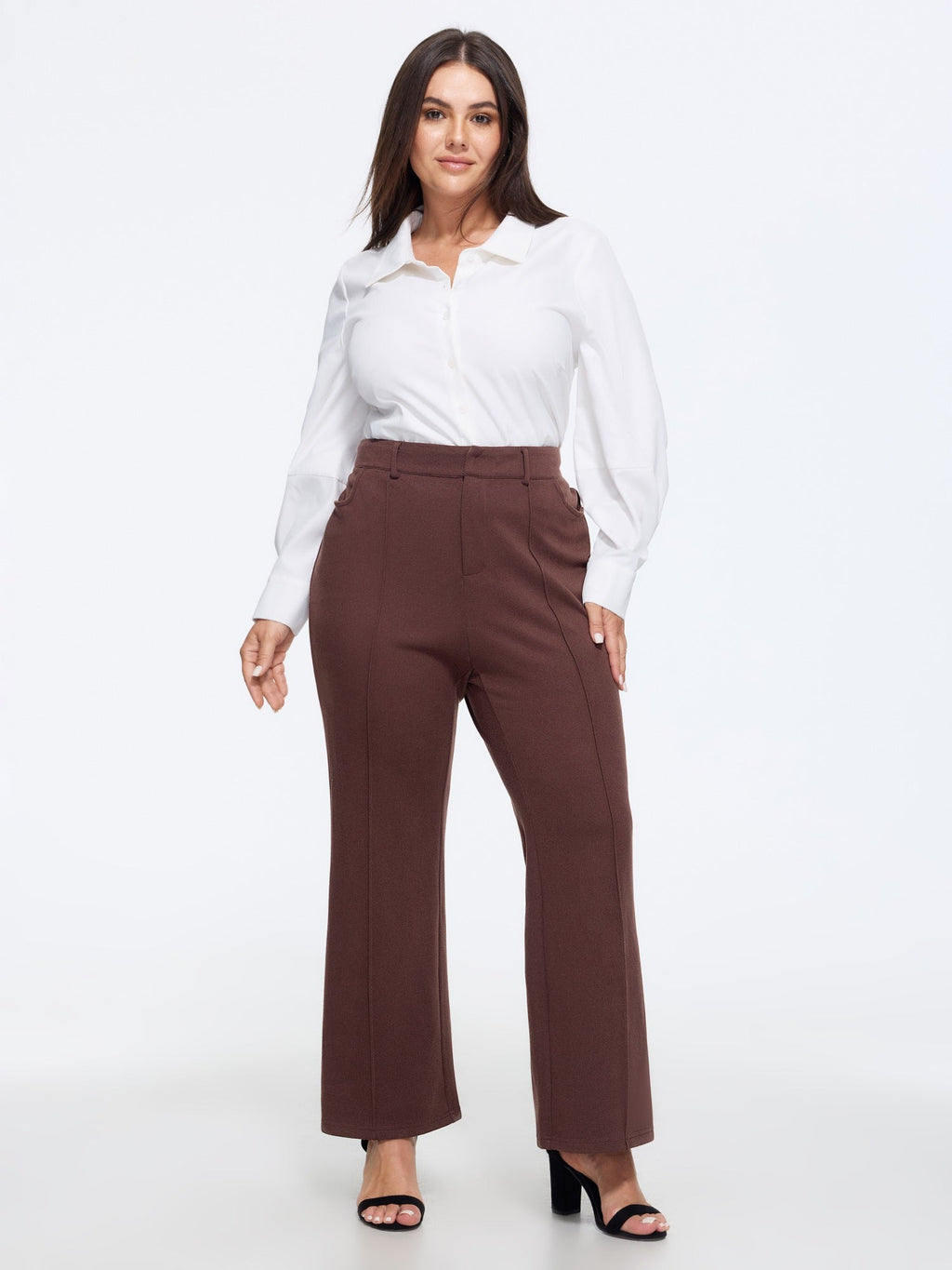 Stretchy Solid High Waist Draped Flare Pants