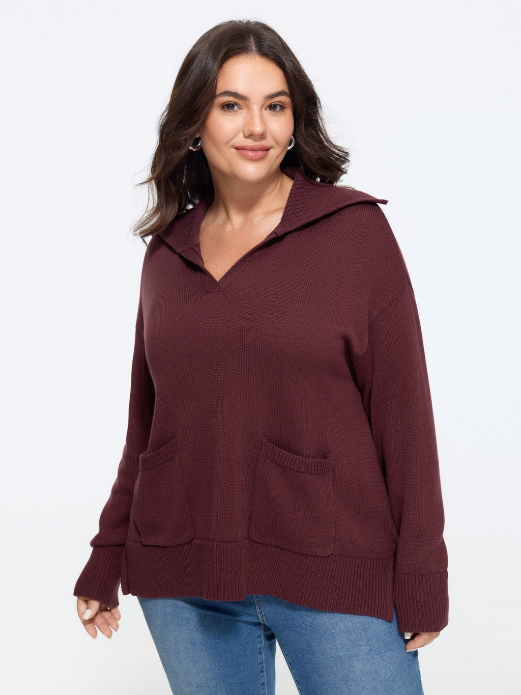 Shawl Collar Side Slit Pockets Pullover