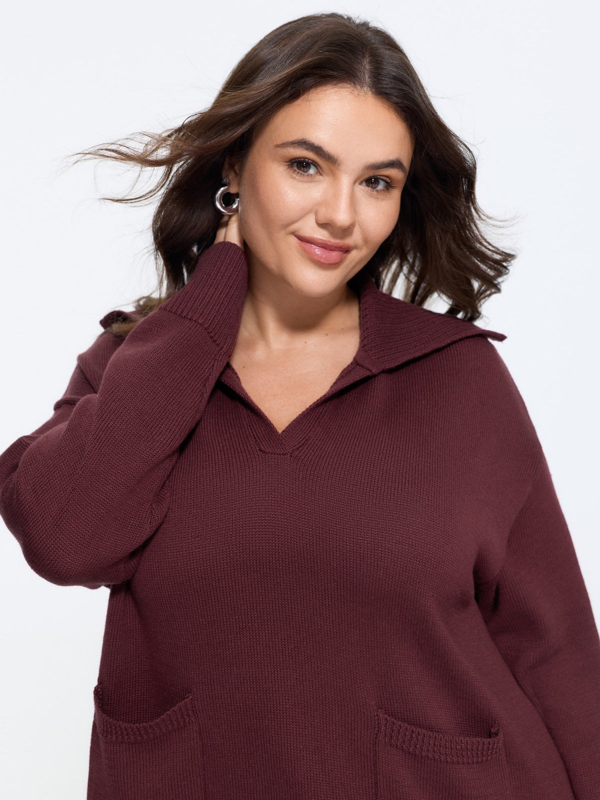 Shawl Collar Side Slit Pockets Pullover