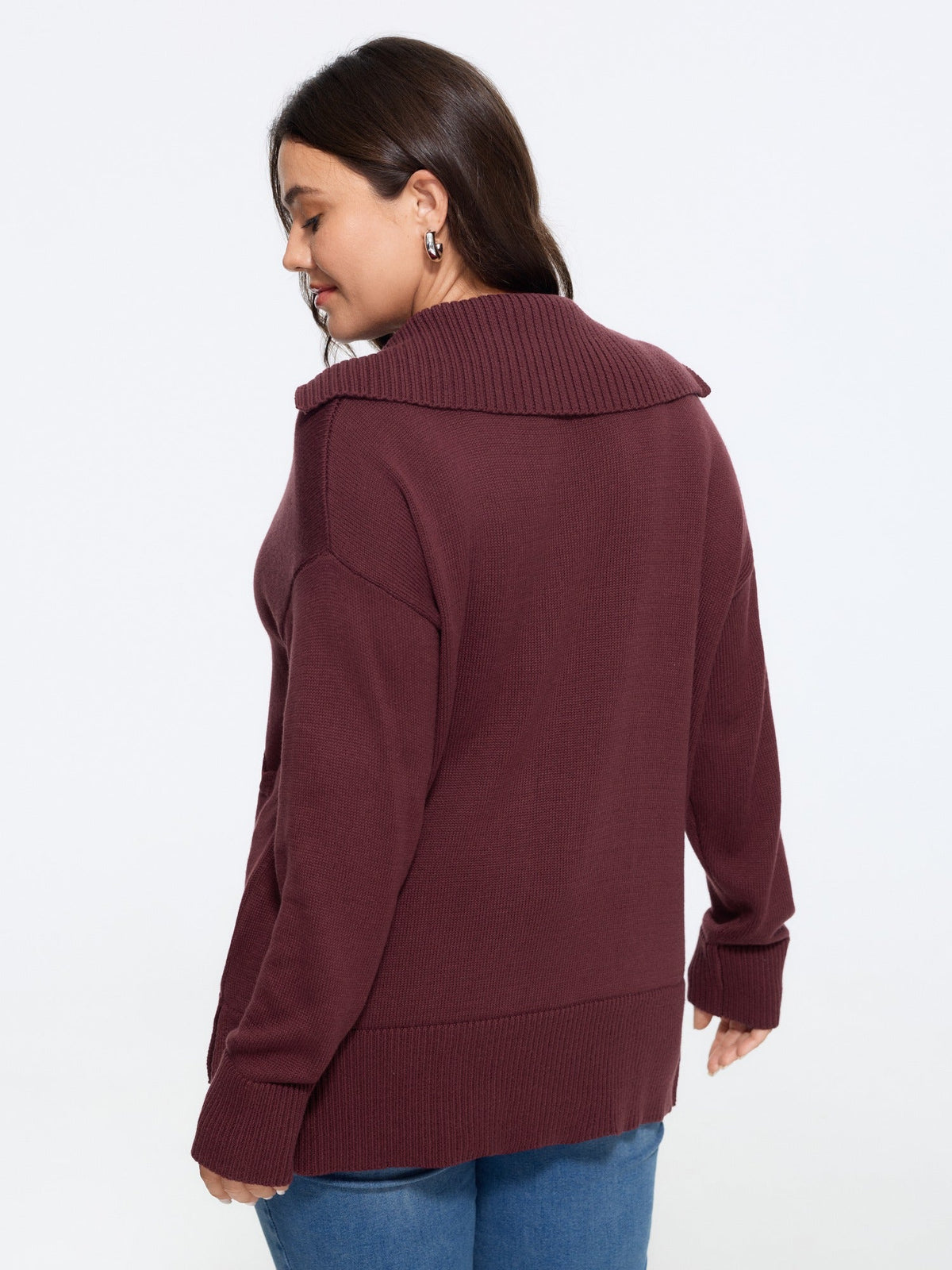 Shawl Collar Side Slit Pockets Pullover