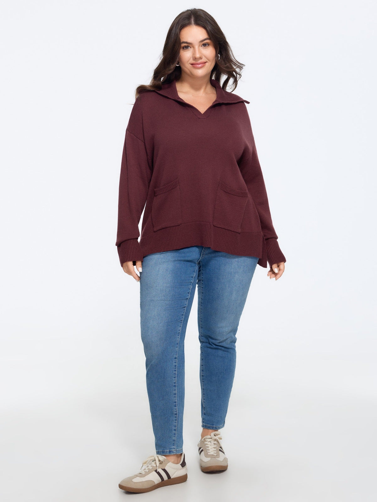 Shawl Collar Side Slit Pockets Pullover