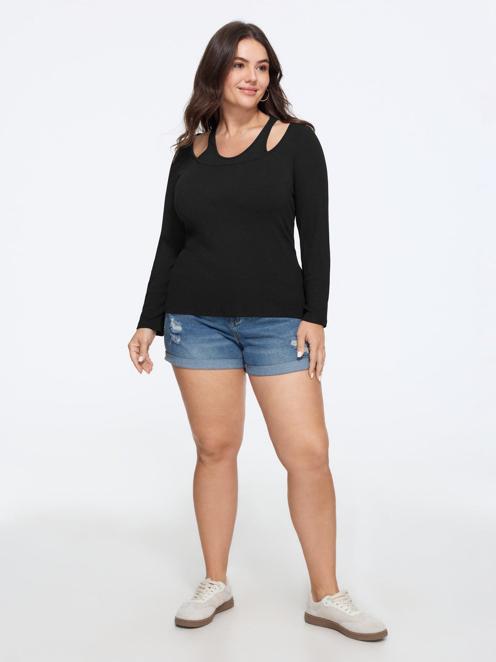 Supersoft Halter Neck Cut Out Long Sleeve T-Shirt