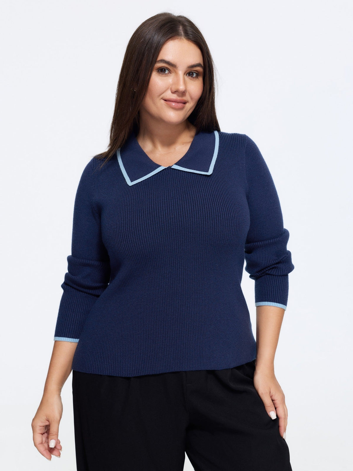 Peter Pan Collar Contrast Trim Pullover