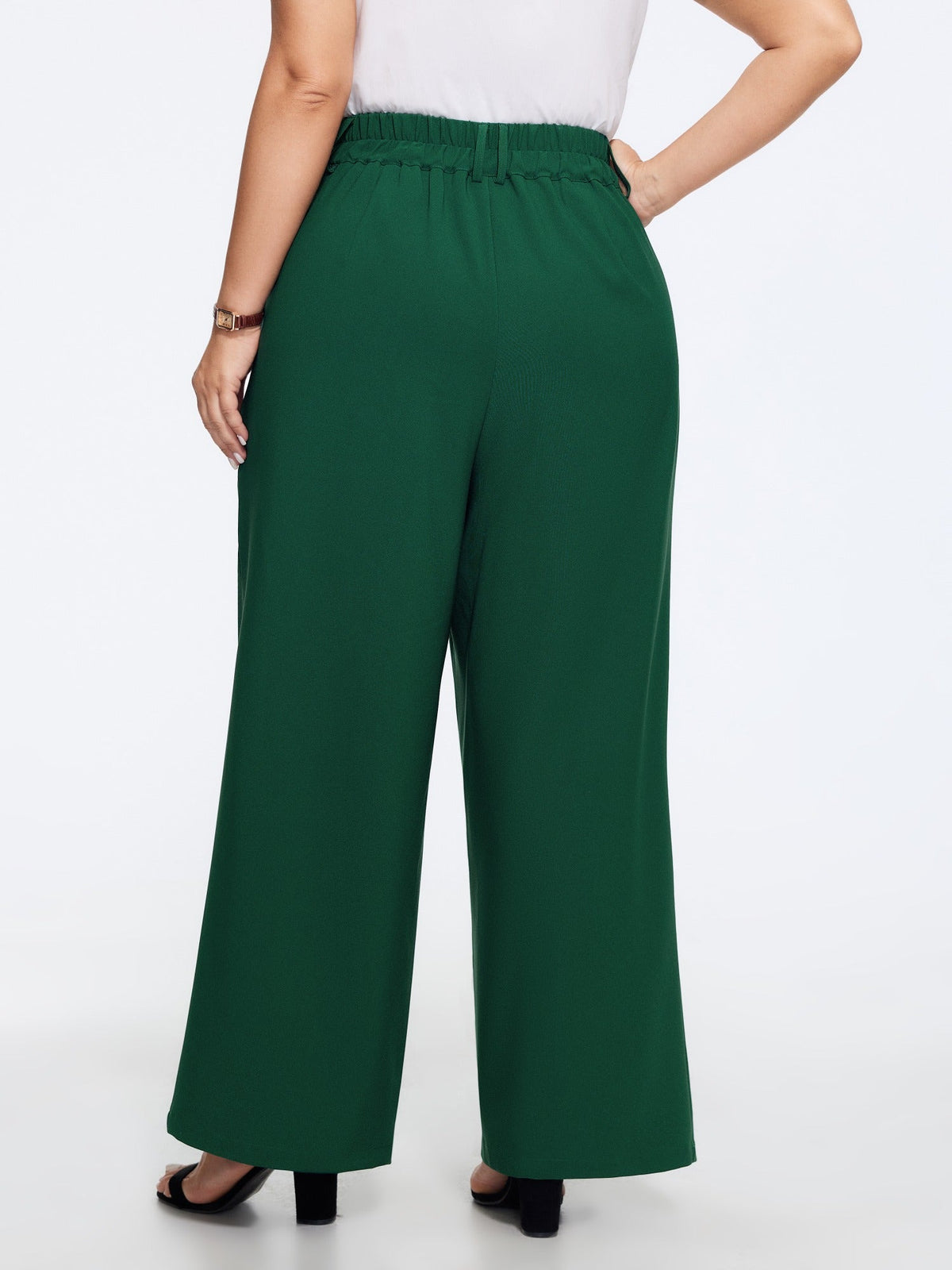 Stretchy Double‑Button Pockets Wide Leg Pants