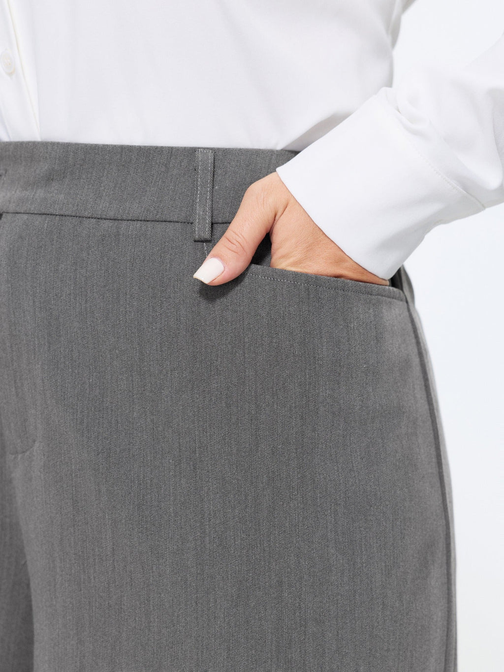 Button‑Zip Closure Pockets Wide Leg Pants