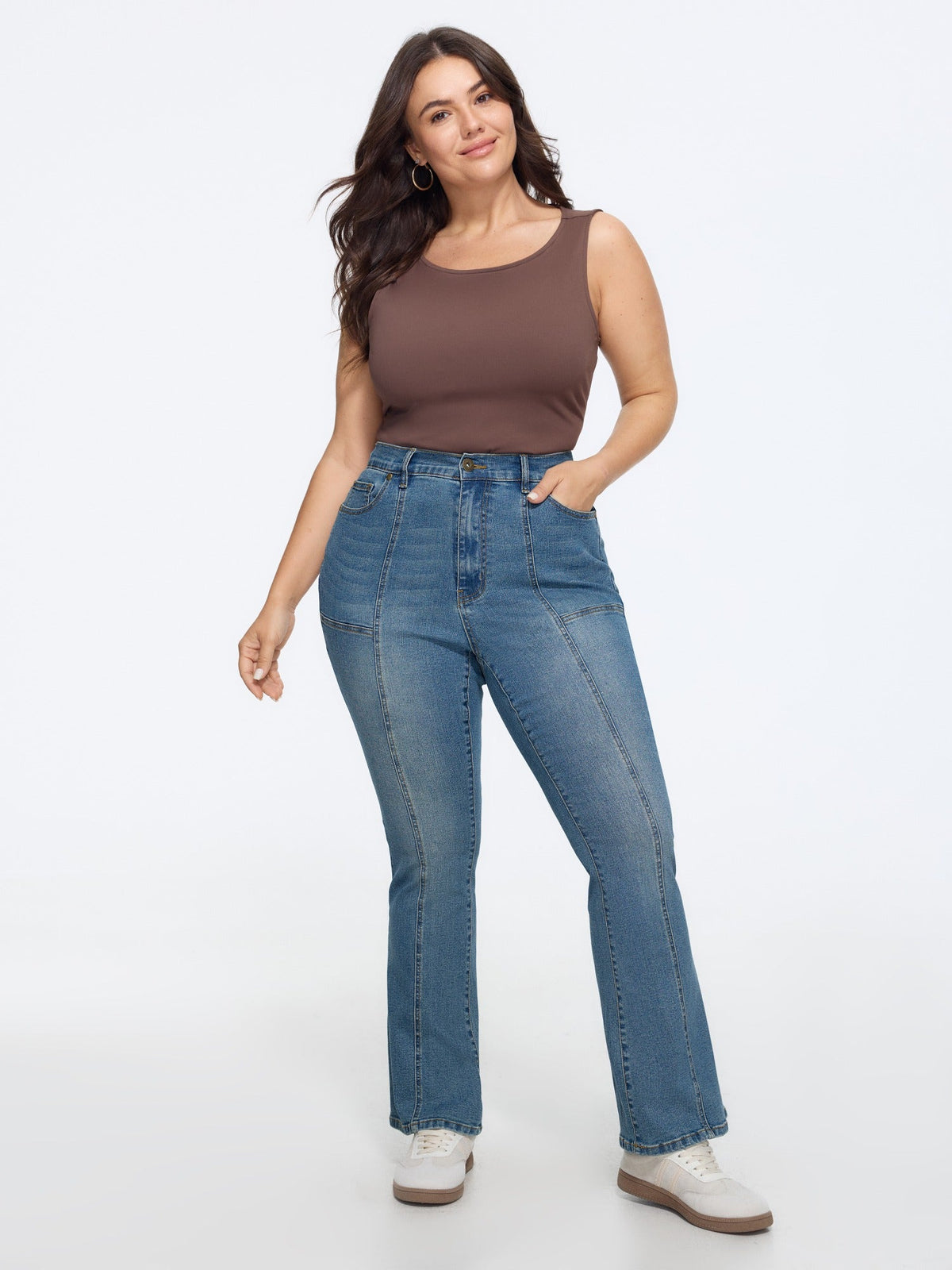 High Waist Seam‑Detail Stretch Bootcut Jeans