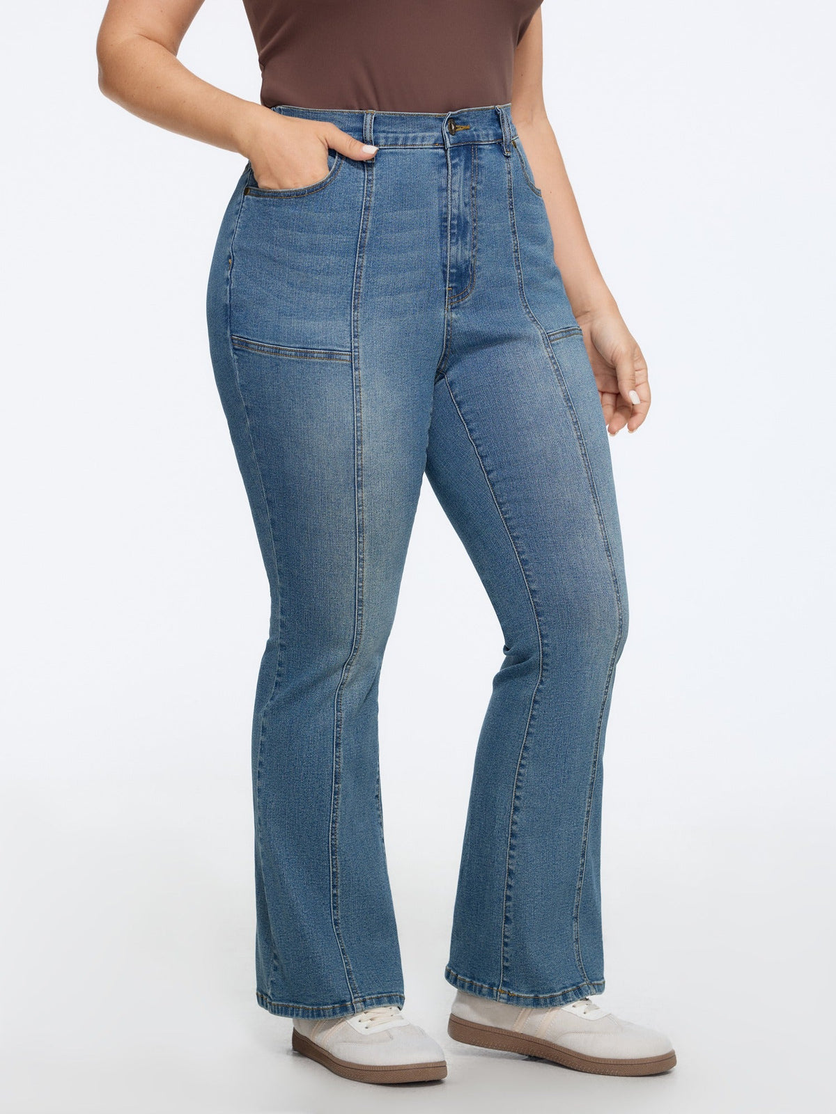 High Waist Seam‑Detail Stretch Bootcut Jeans
