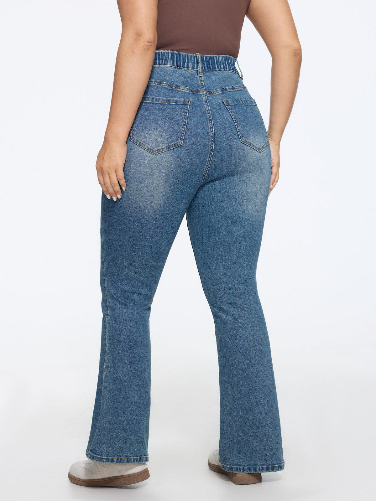 High Waist Seam‑Detail Stretch Bootcut Jeans