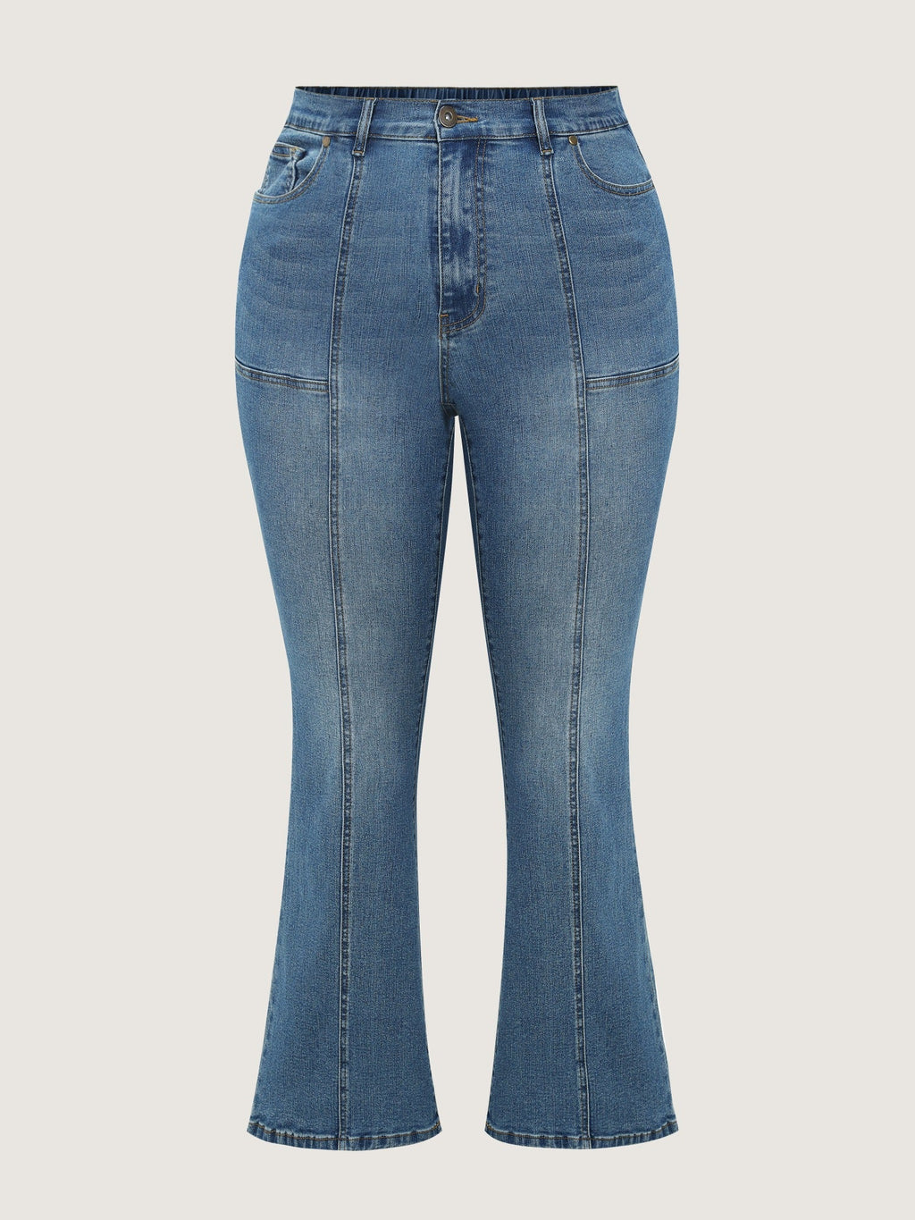 High Waist Seam‑Detail Stretch Bootcut Jeans