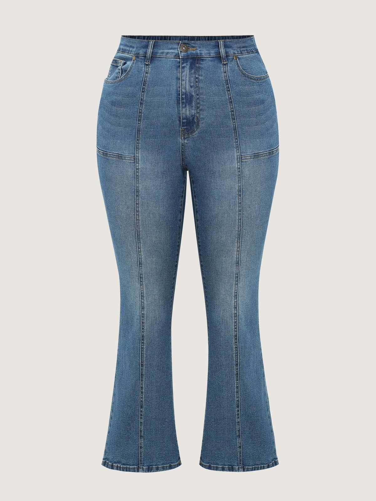 High Waist Seam‑Detail Stretch Bootcut Jeans