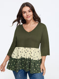 Stretch V-Neck Floral Print Tiered Ruffle Top