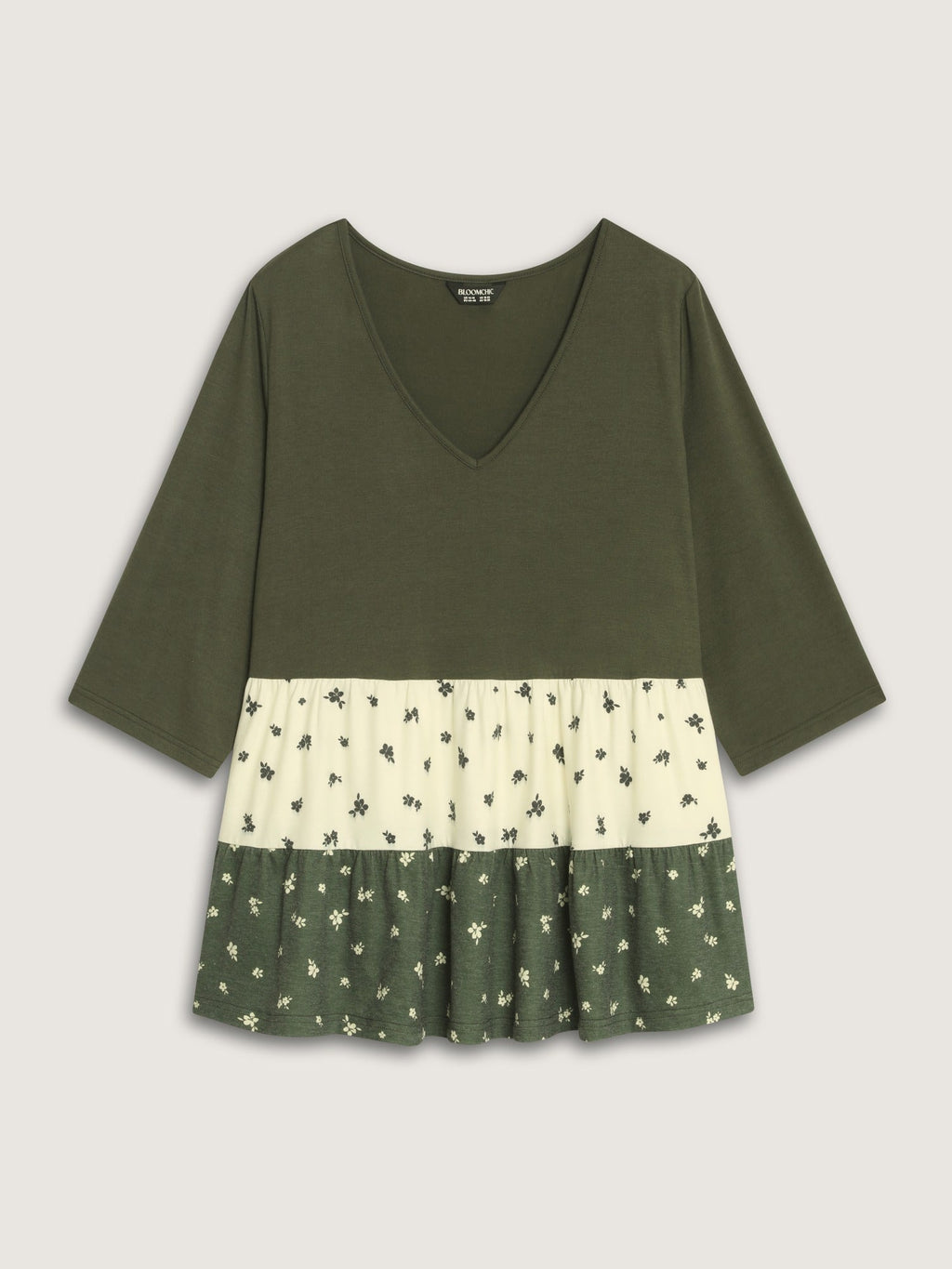Stretch V-Neck Floral Print Tiered Ruffle Top