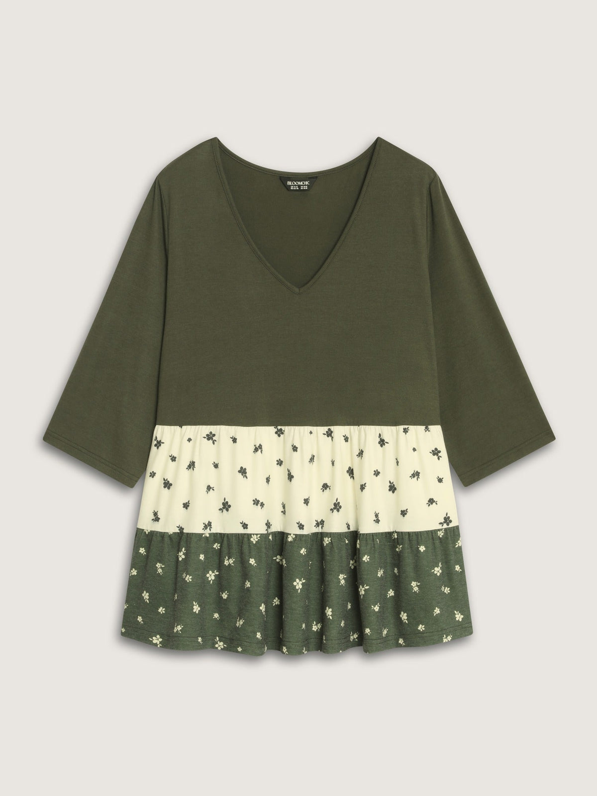 Stretch V-Neck Floral Print Tiered Ruffle Top