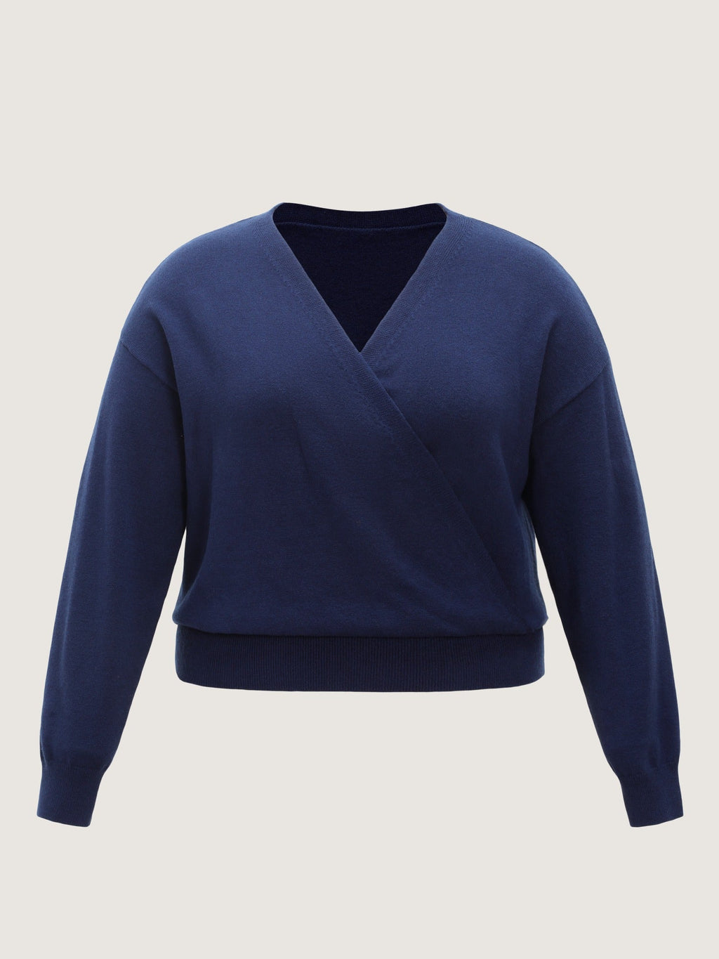 Wrap Neck Drop Shoulder Ribbed Hem Pullover