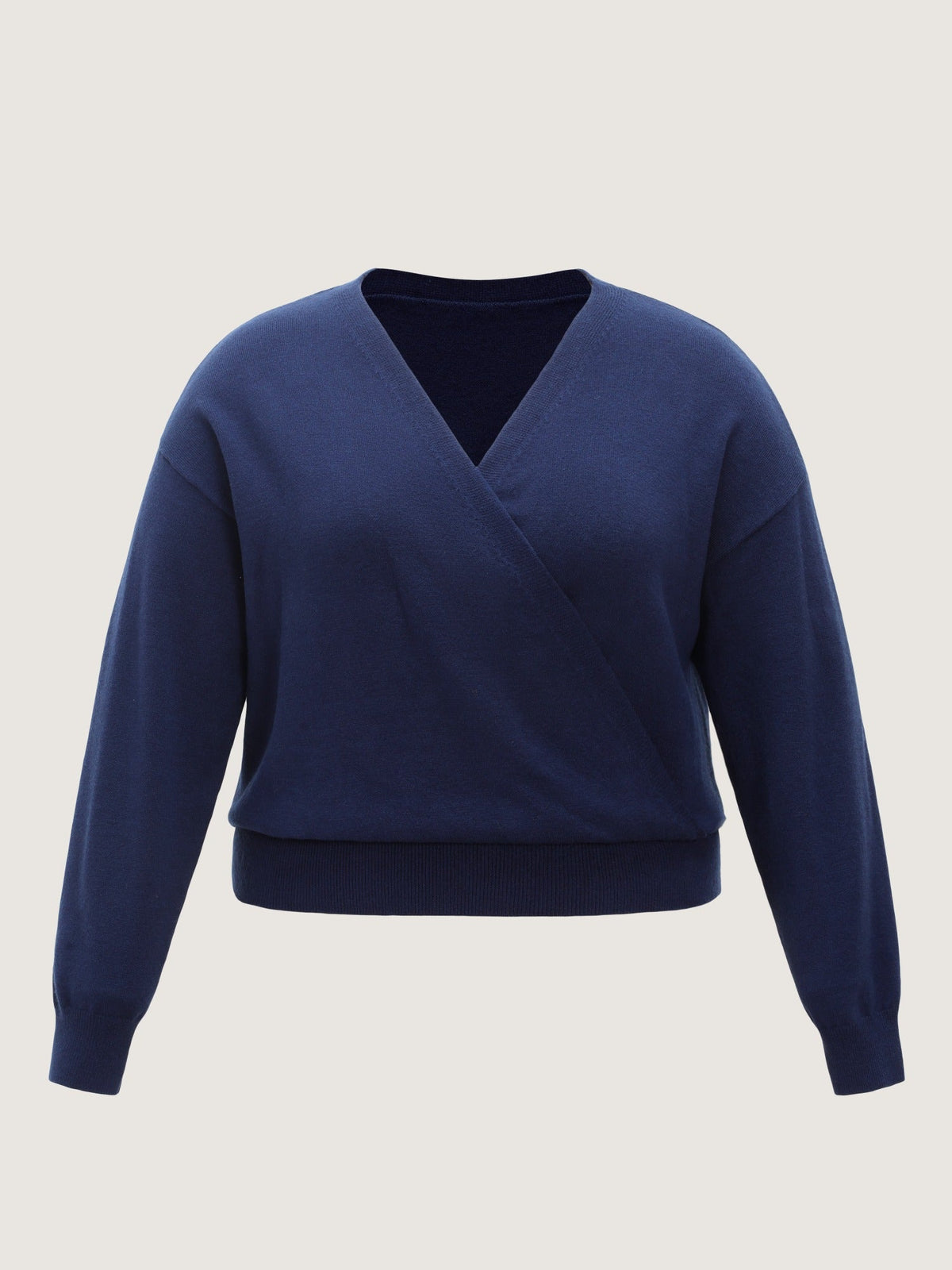 Wrap Neck Drop Shoulder Ribbed Hem Pullover