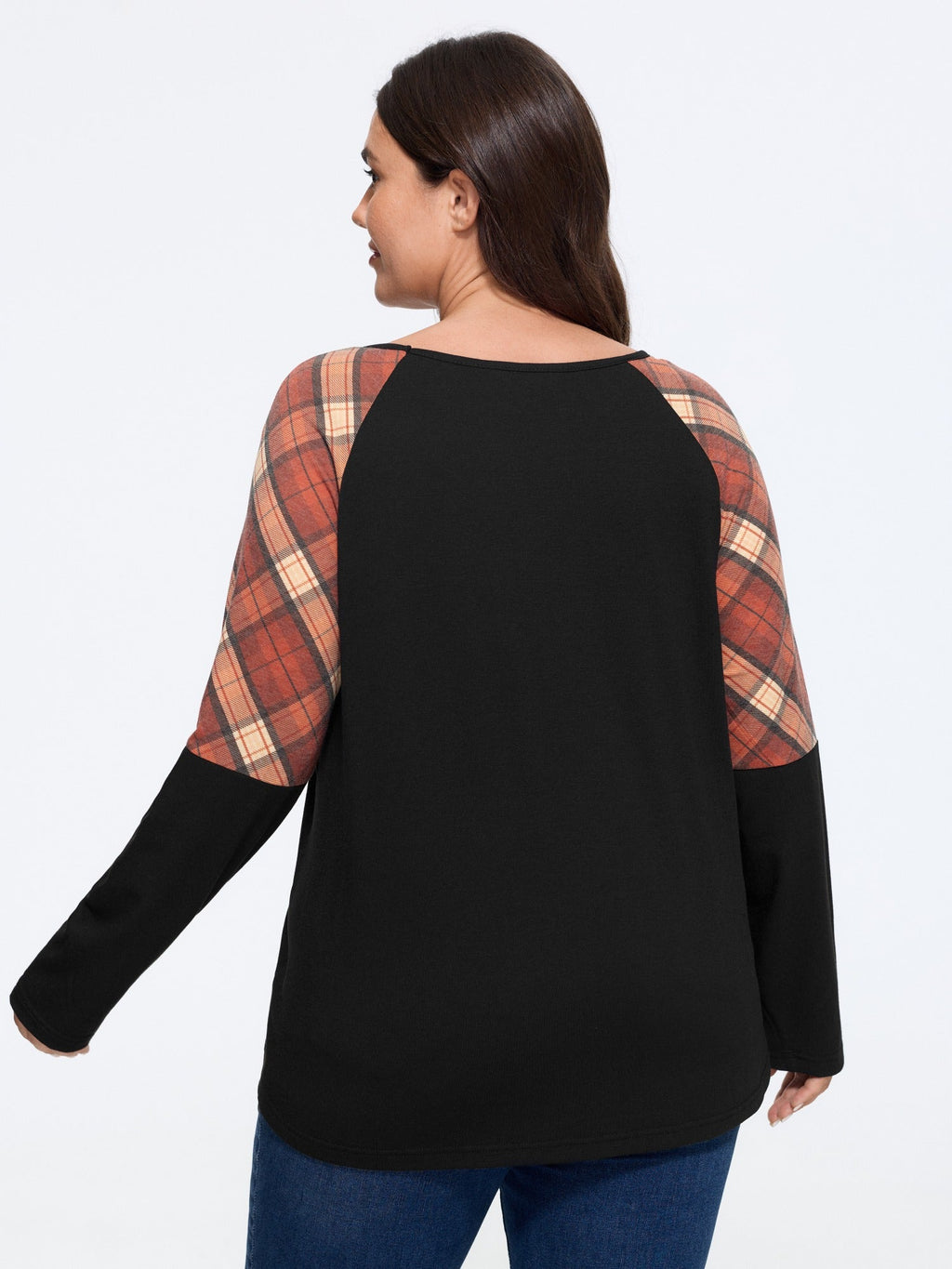 Supersoft Criss‑Cross V‑Neck Plaid Contrast T-Shirt