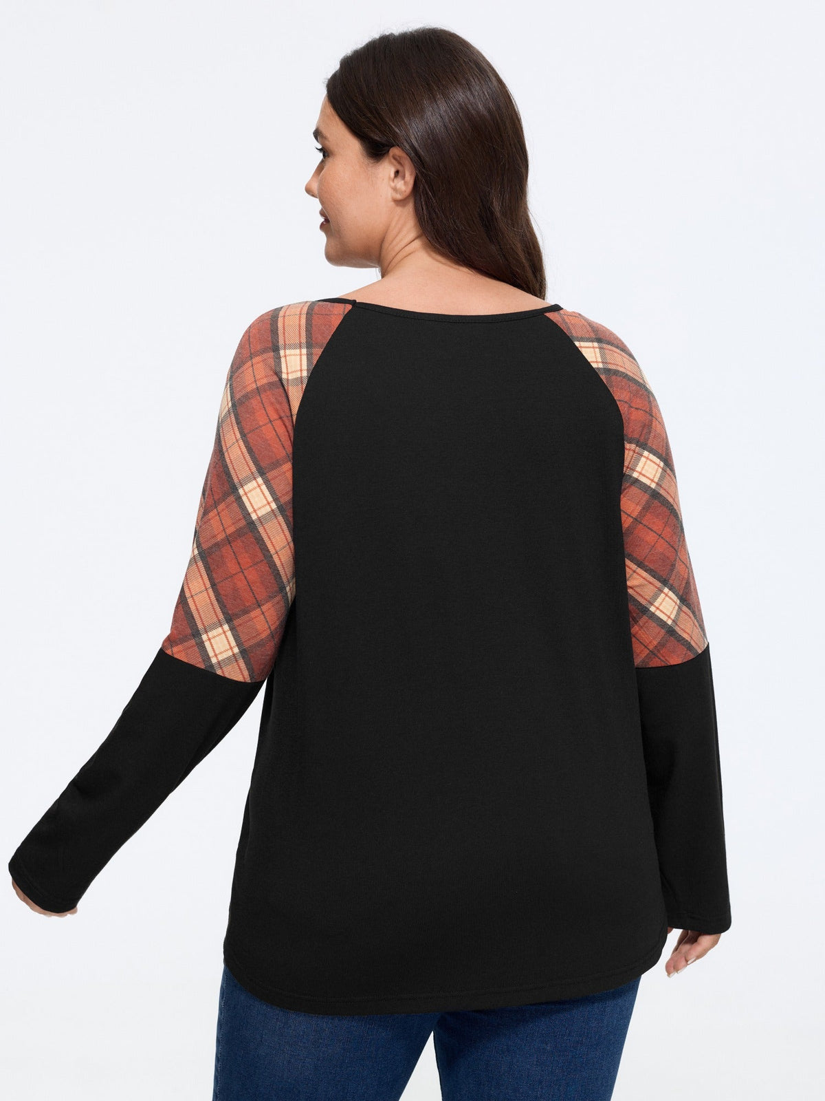 Supersoft Criss‑Cross V‑Neck Plaid Contrast T-Shirt
