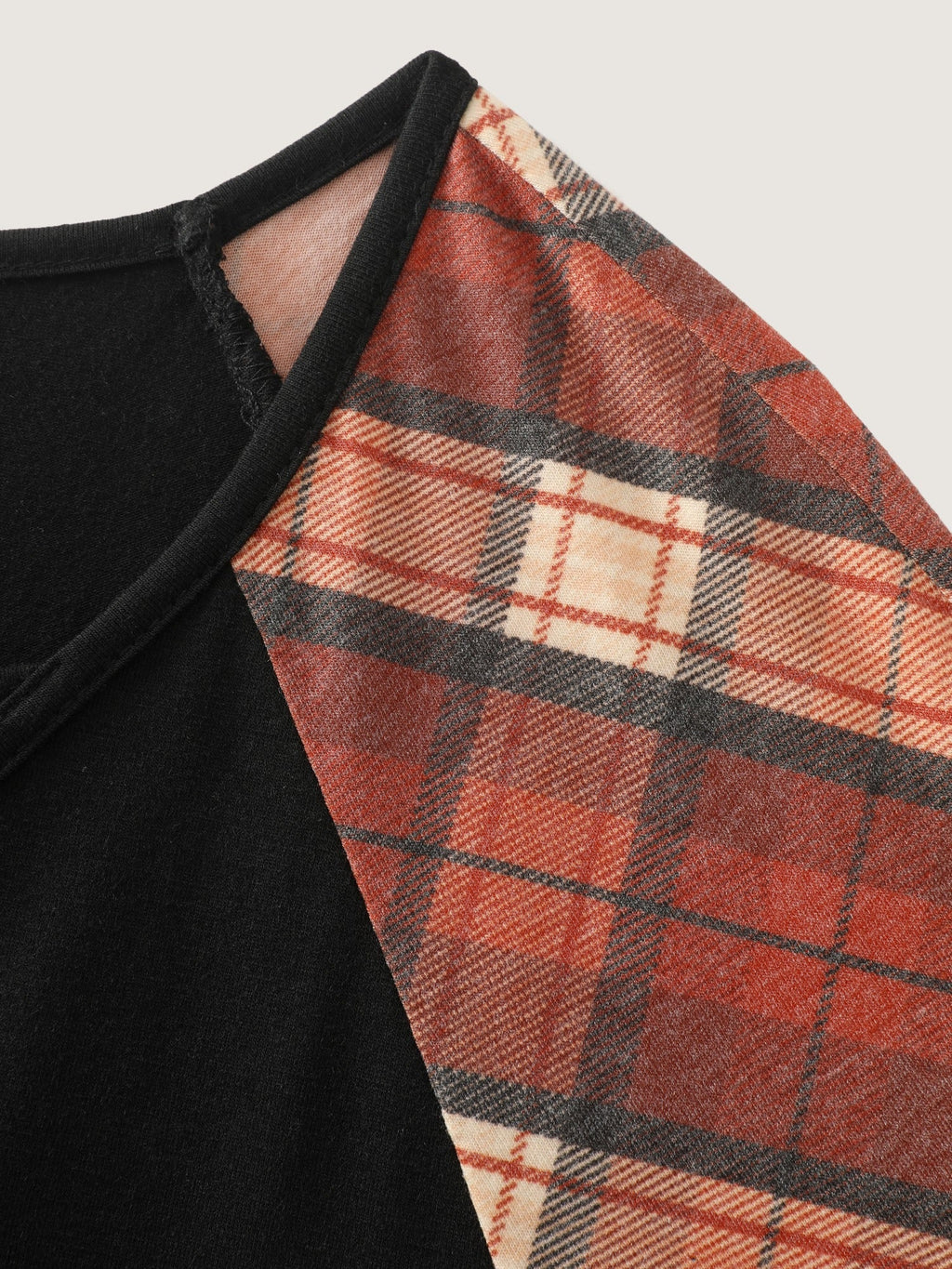 Supersoft Criss‑Cross V‑Neck Plaid Contrast T-Shirt