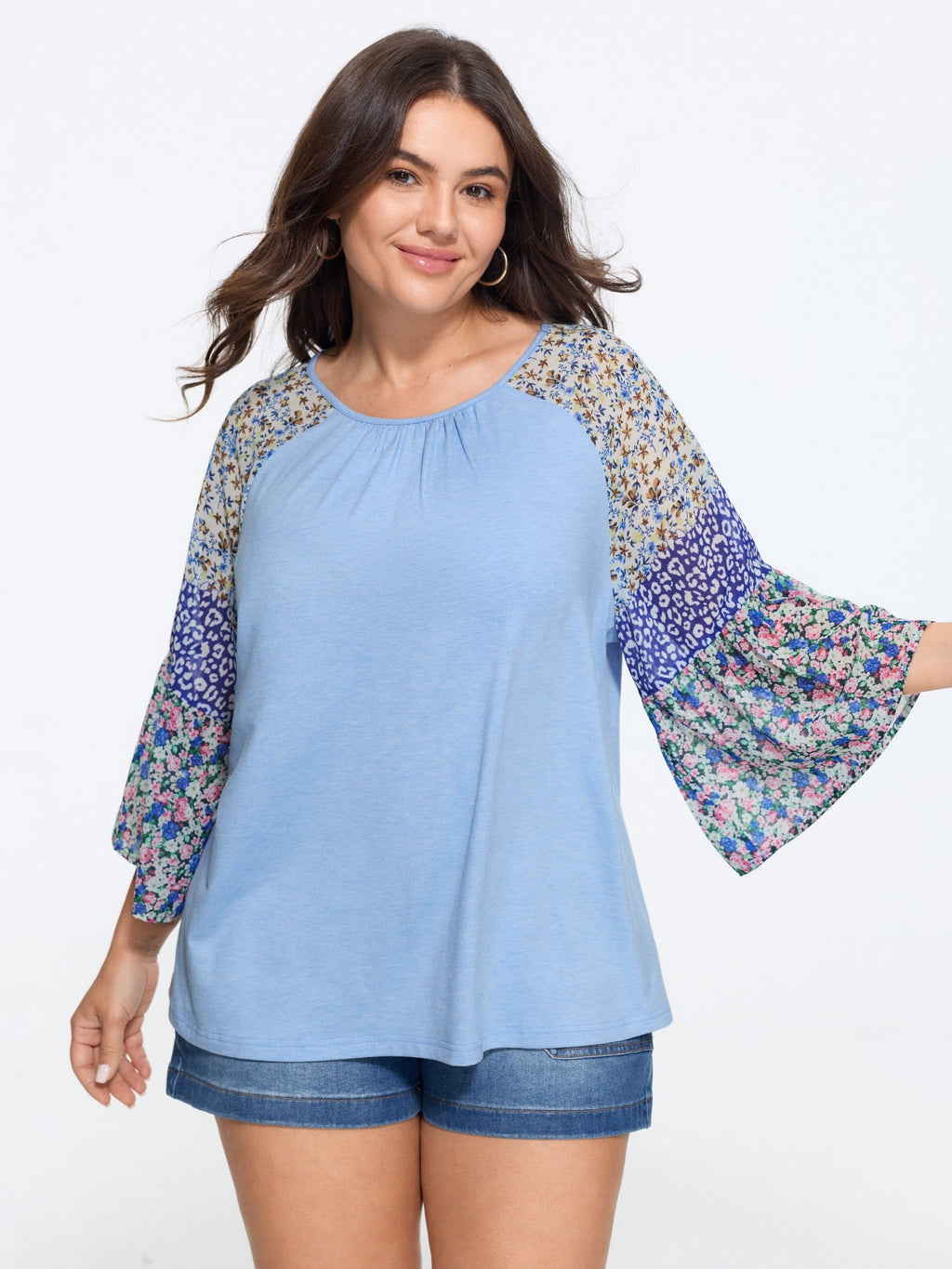 Supersoft Crew Neck Mixed Print Raglan Sleeve T-Shirt