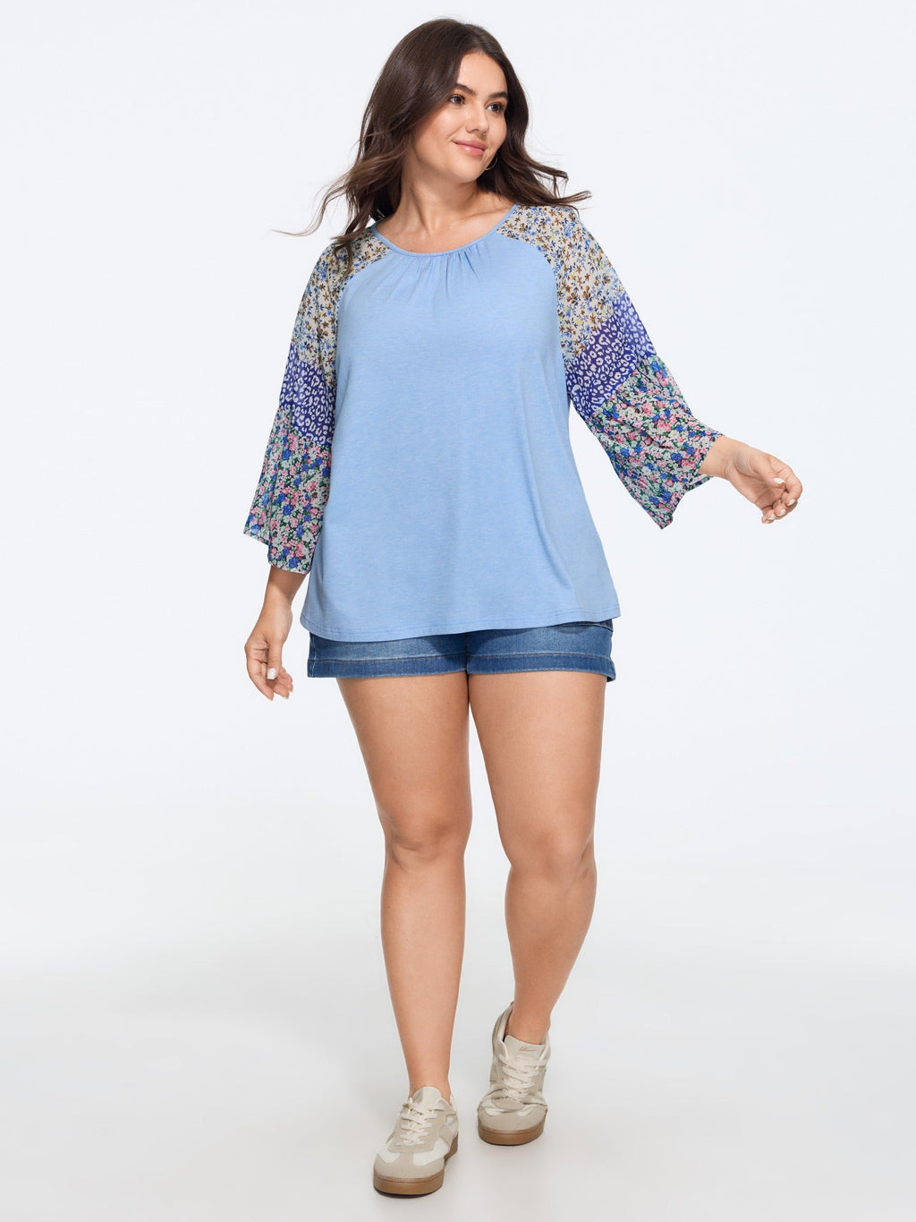 Supersoft Crew Neck Mixed Print Raglan Sleeve T-Shirt