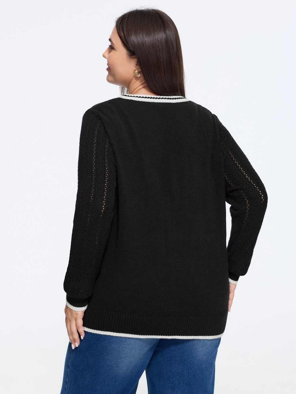 Contrast Trim V Neck Button Front Cardigan