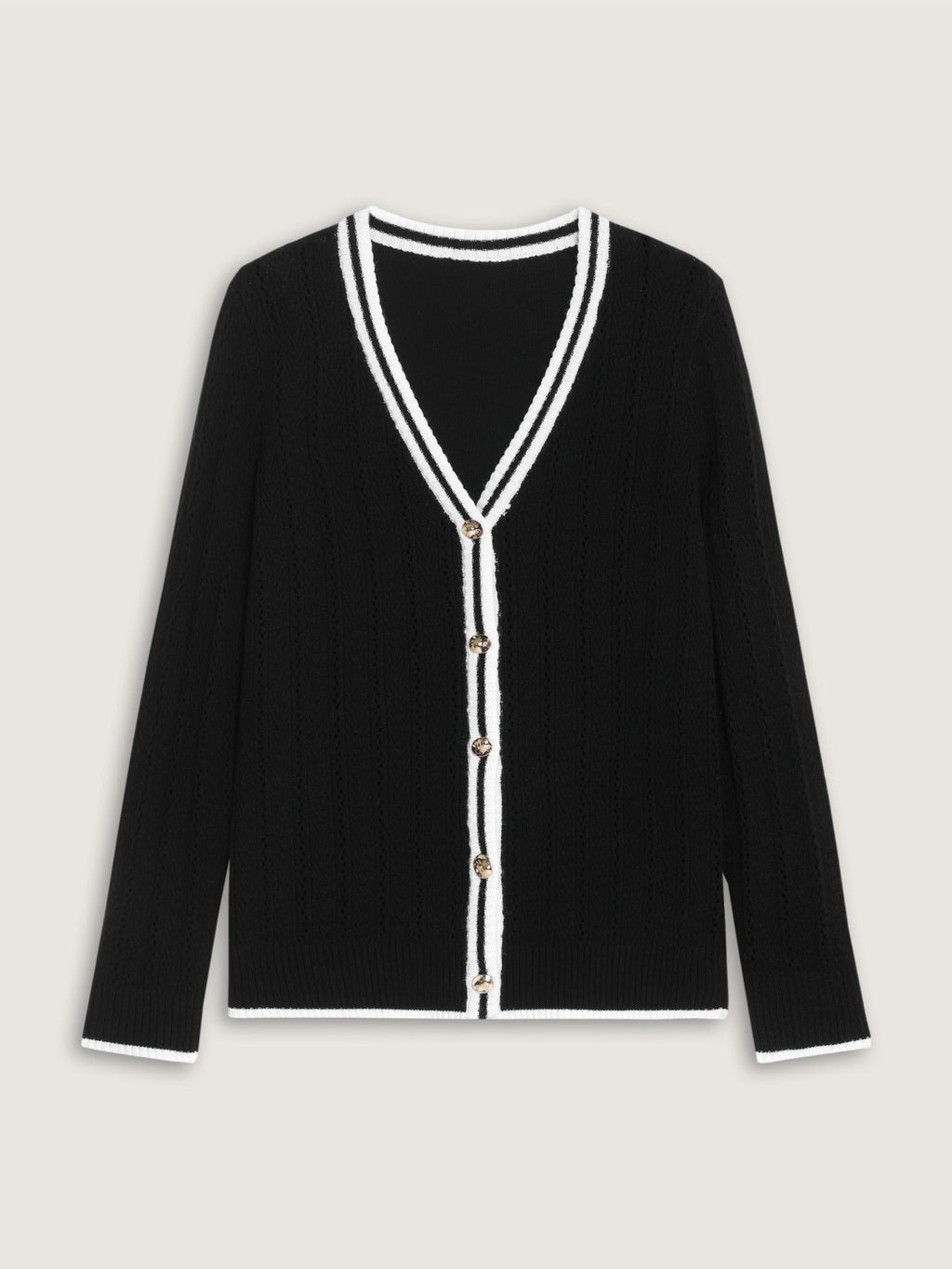 Contrast Trim V Neck Button Front Cardigan