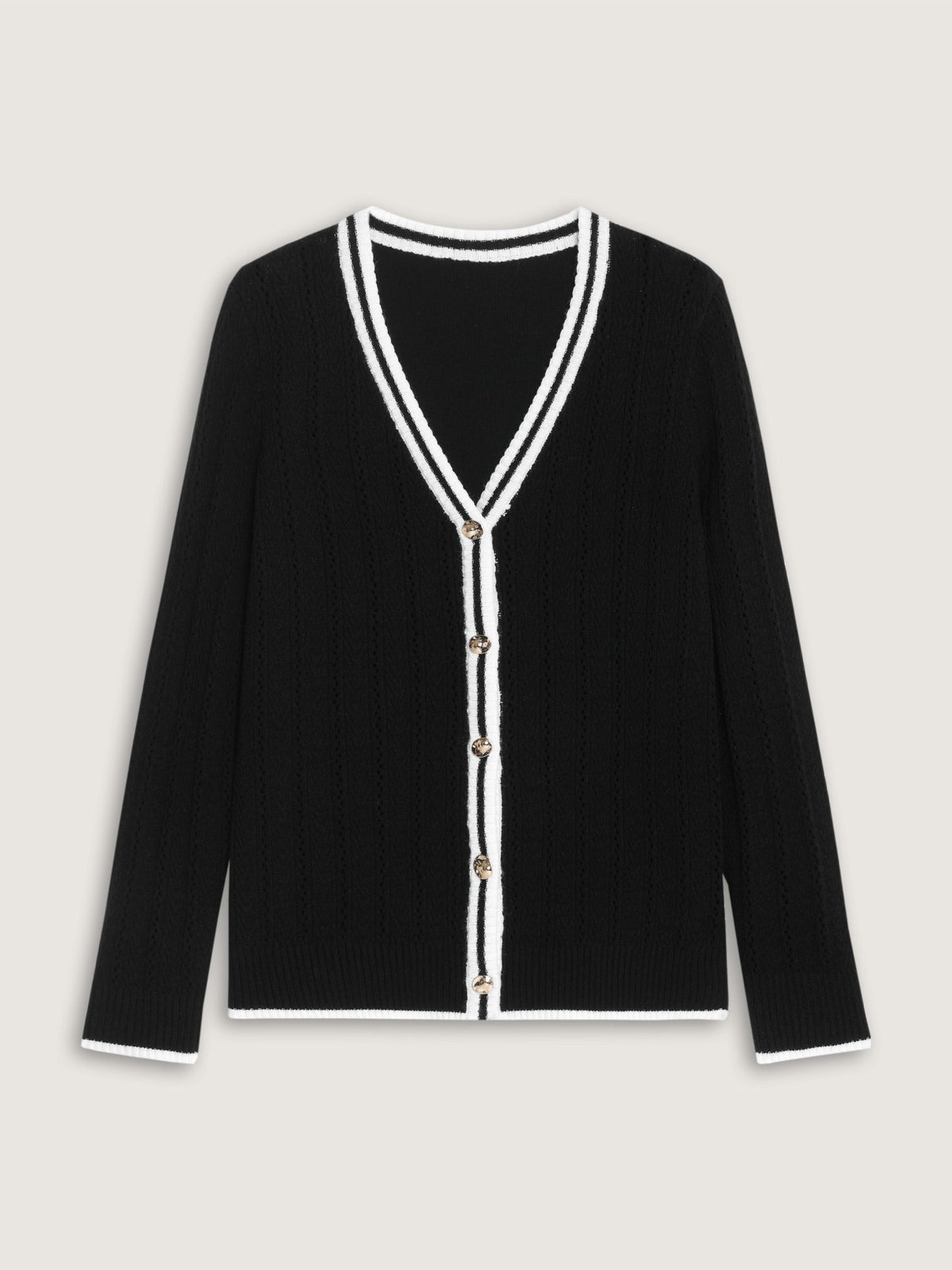 Contrast Trim V Neck Button Front Cardigan