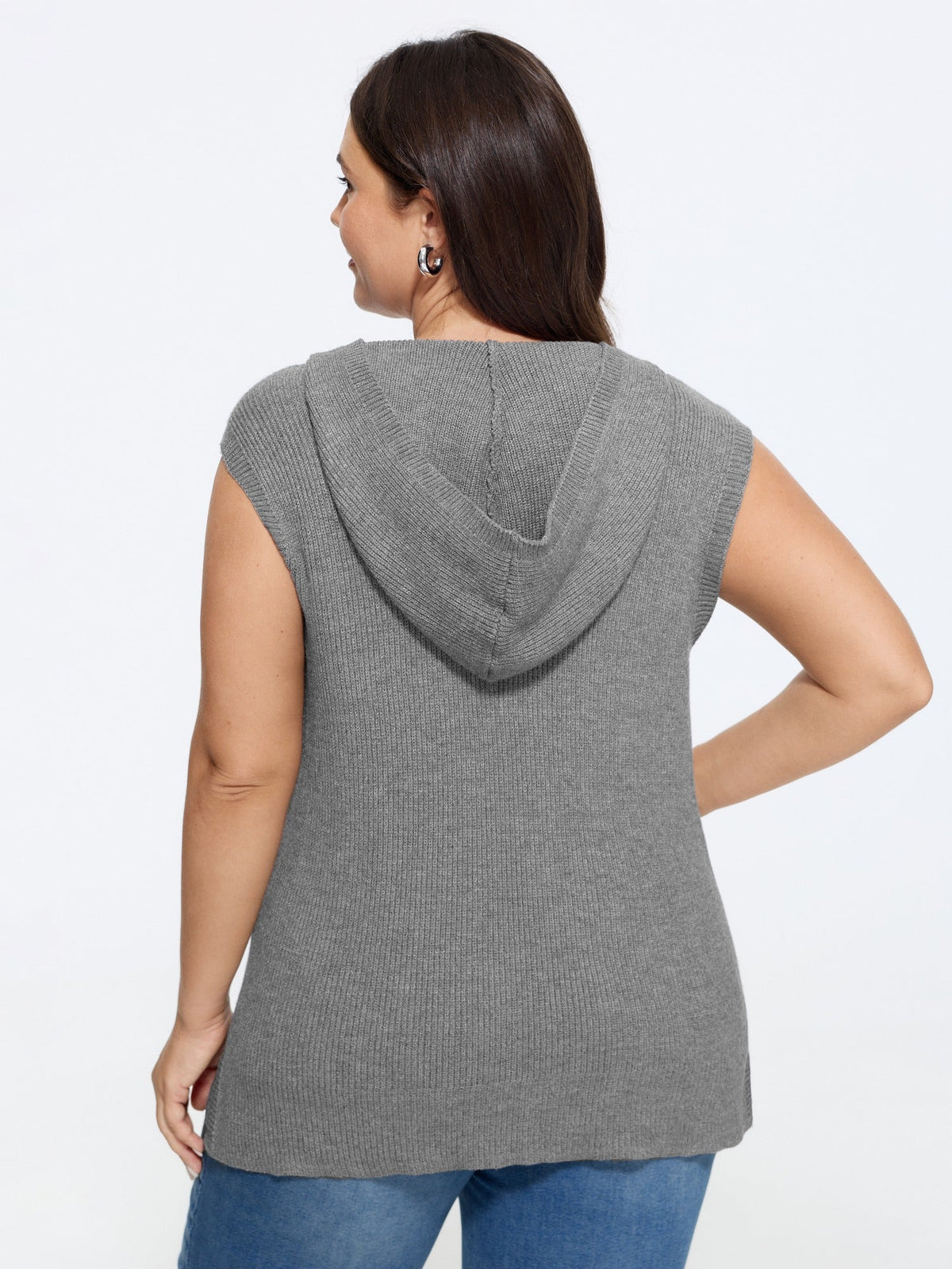 Hooded V Neck Ribbed Knit Sweater Vest