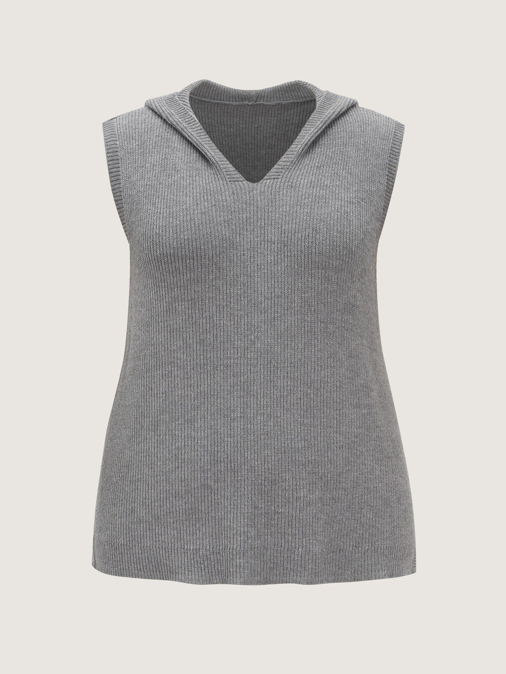 Hooded V Neck Ribbed Knit Sweater Vest