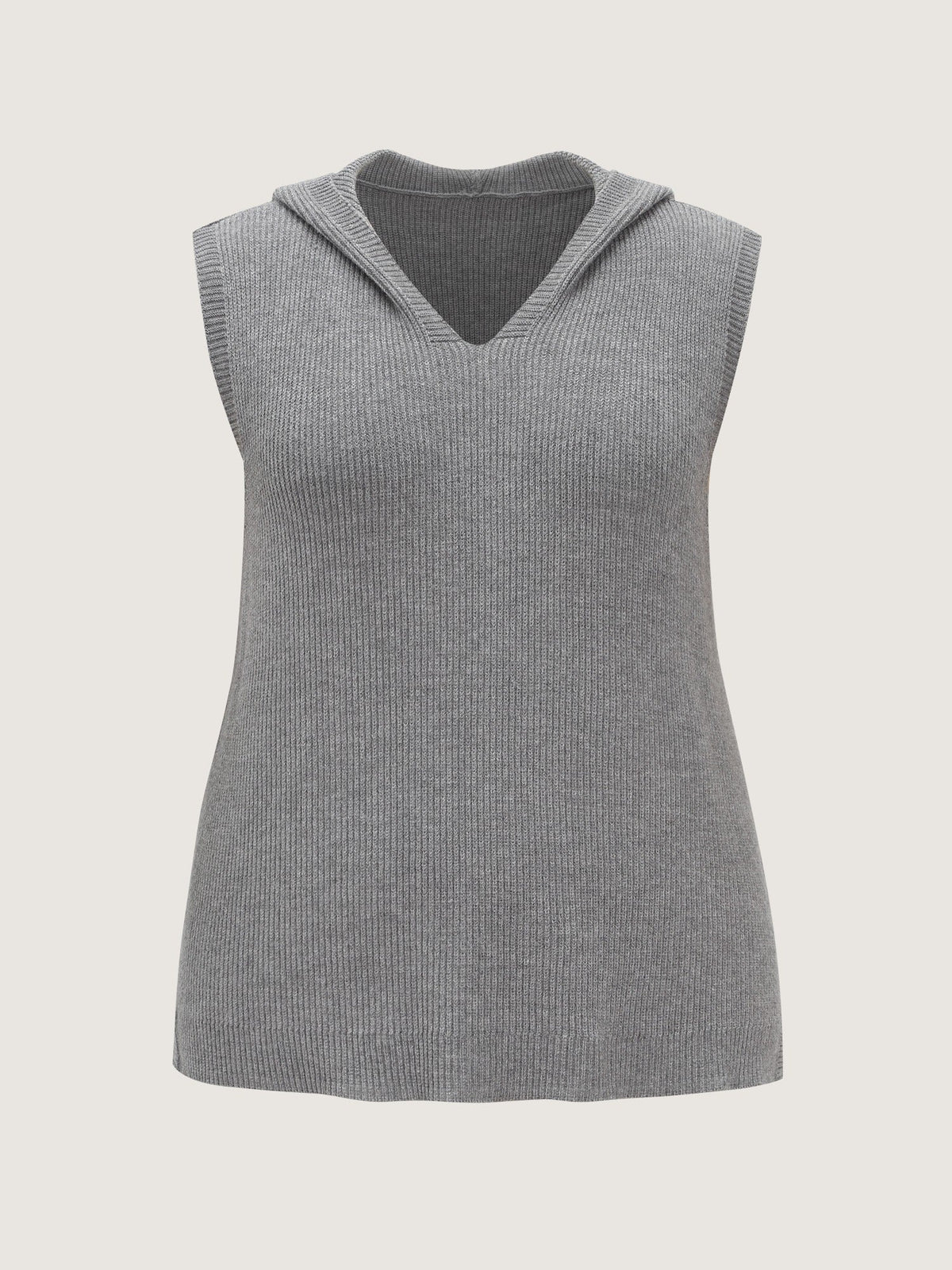 Hooded V Neck Ribbed Knit Sweater Vest