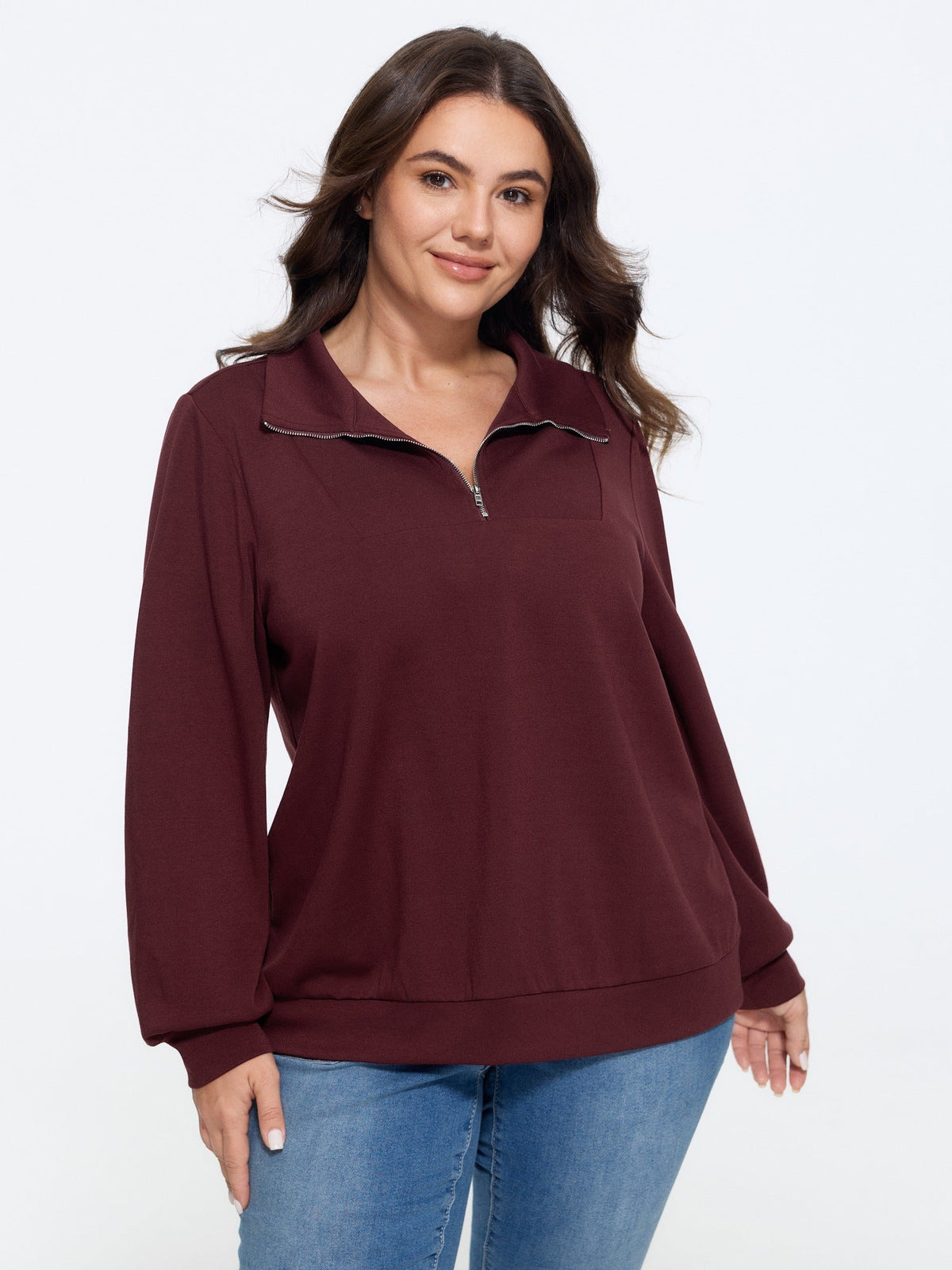 Supersoft Half Zip Collar Loose Sweatshirt