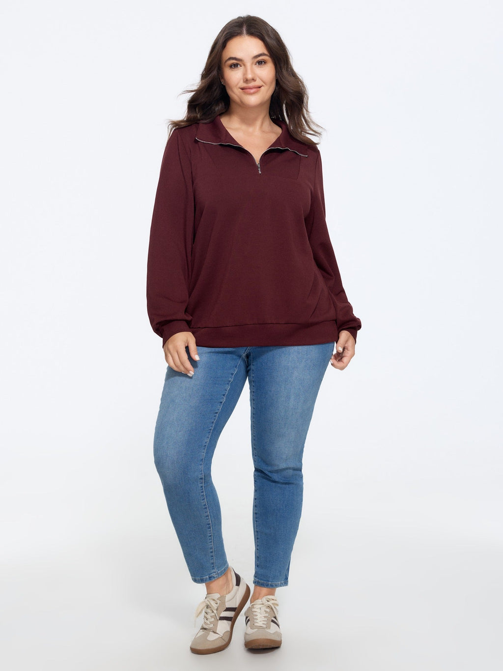 Supersoft Half Zip Collar Loose Sweatshirt