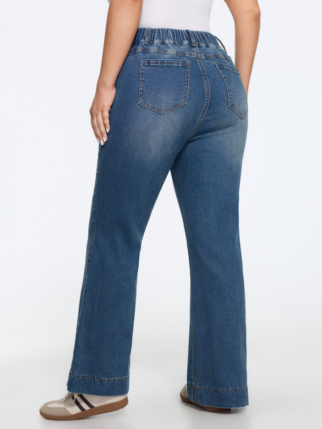 Stretchy Drawstring Elastic Waist Straight Leg Jeans