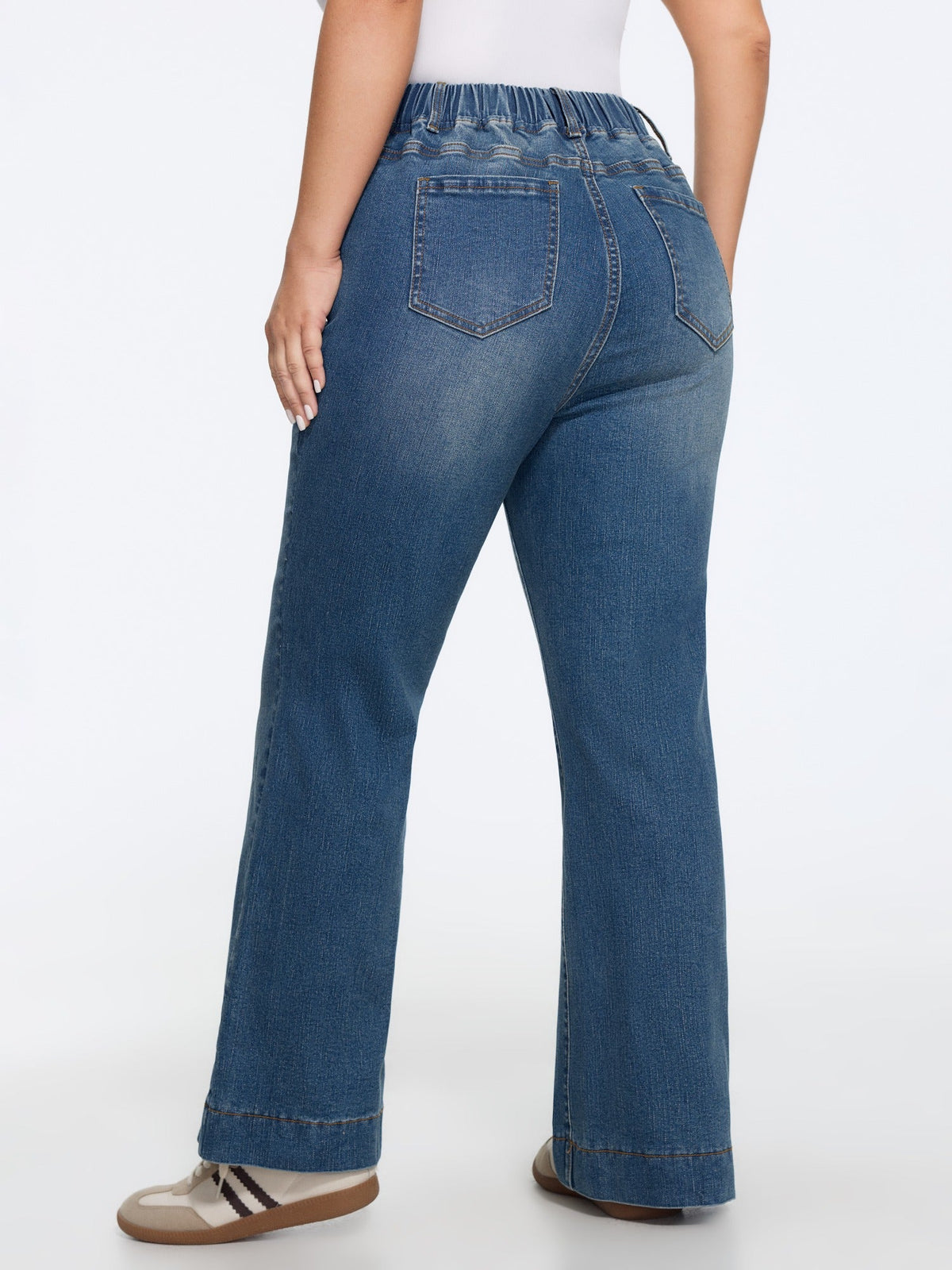 Stretchy Drawstring Elastic Waist Straight Leg Jeans