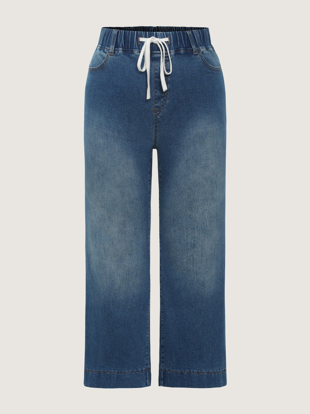 Stretchy Drawstring Elastic Waist Straight Leg Jeans