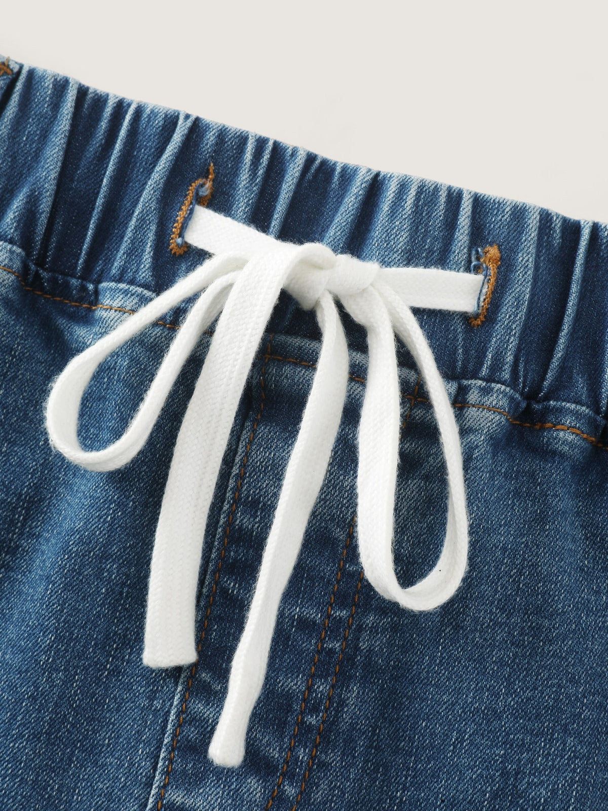 Stretchy Drawstring Elastic Waist Straight Leg Jeans